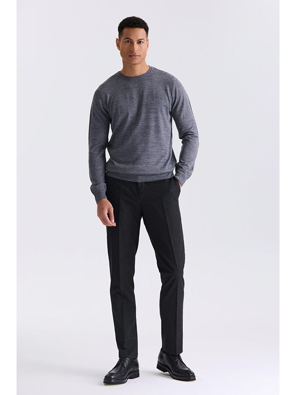 Gri Regular Fit Bisiklet Yaka Triko Kazak-1