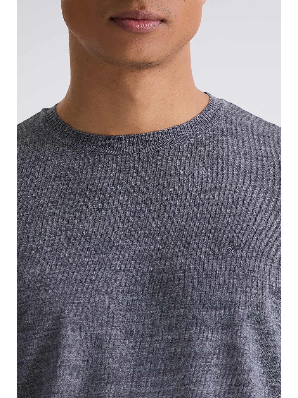 Gri Regular Fit Bisiklet Yaka Triko Kazak-2