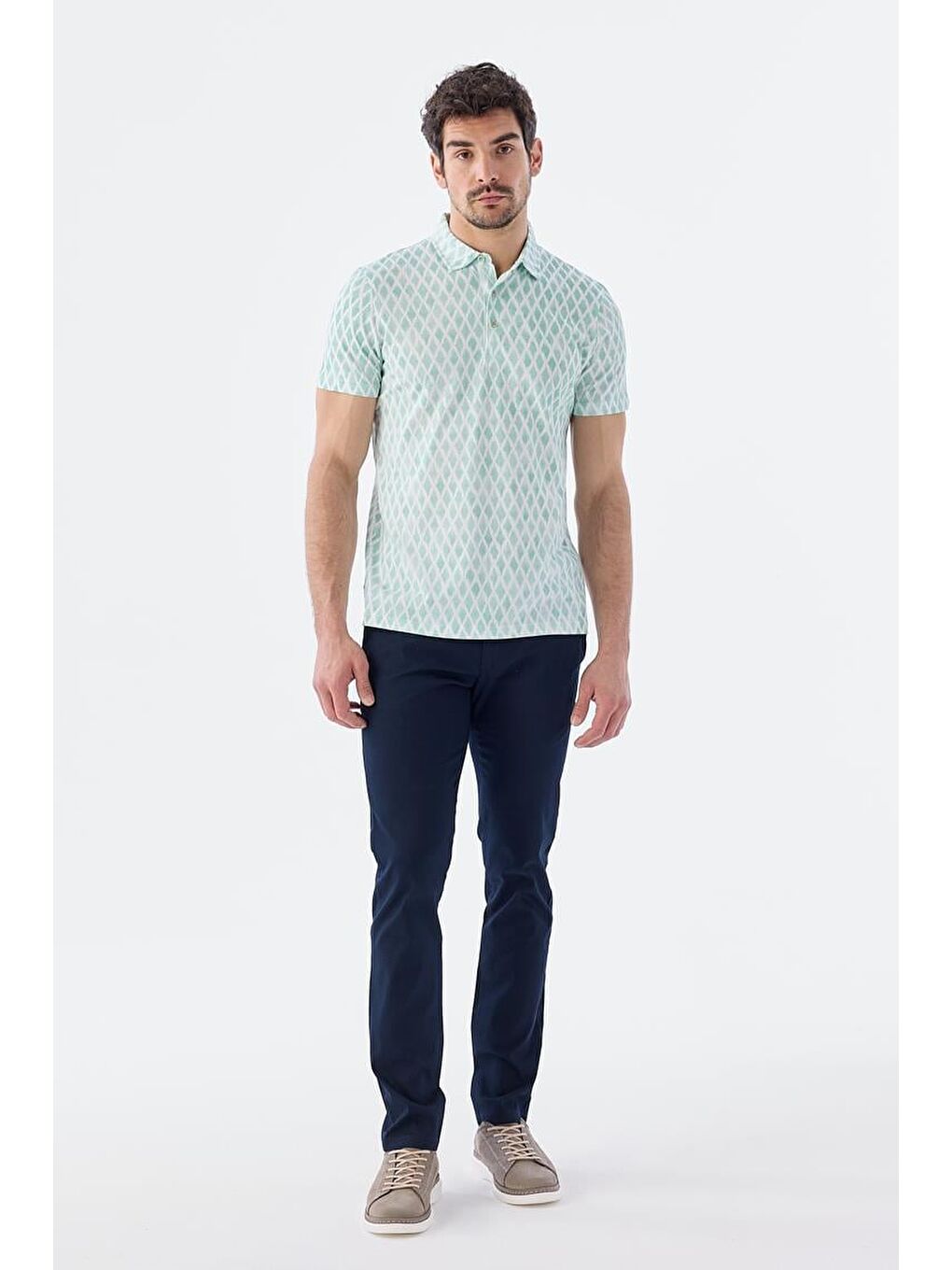 Yeşil Mint Slim Fit Desenli Polo Yaka T-Shirt