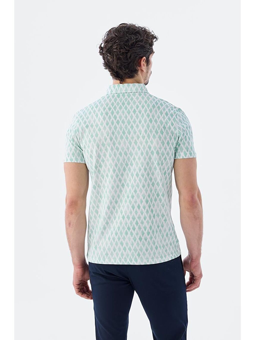 Yeşil Mint Slim Fit Desenli Polo Yaka T-Shirt-2
