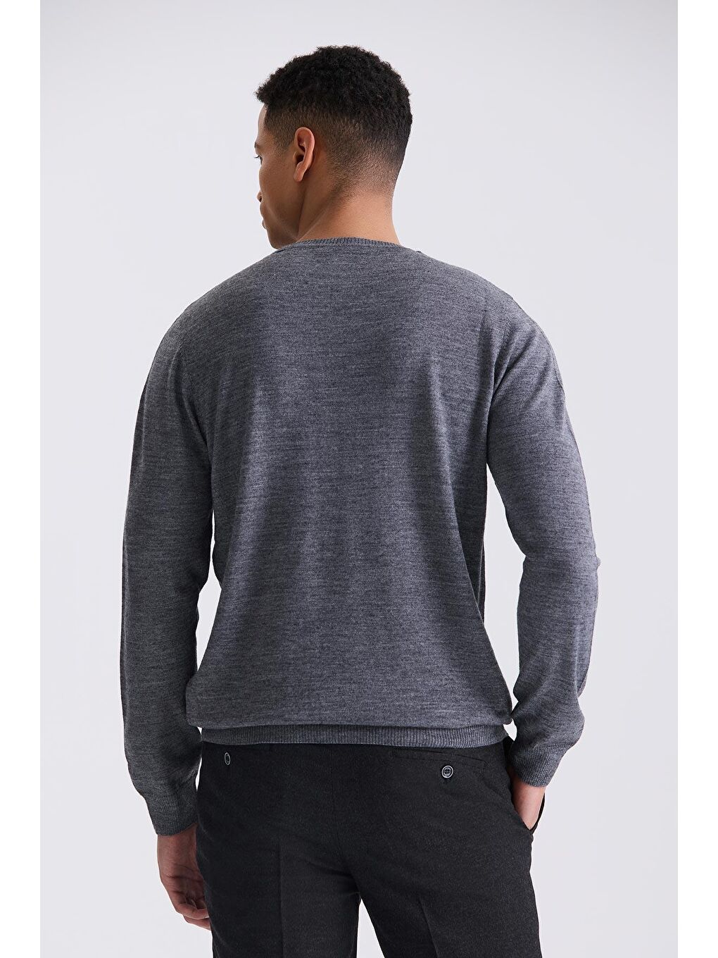 Gri Regular Fit Bisiklet Yaka Triko Kazak-3