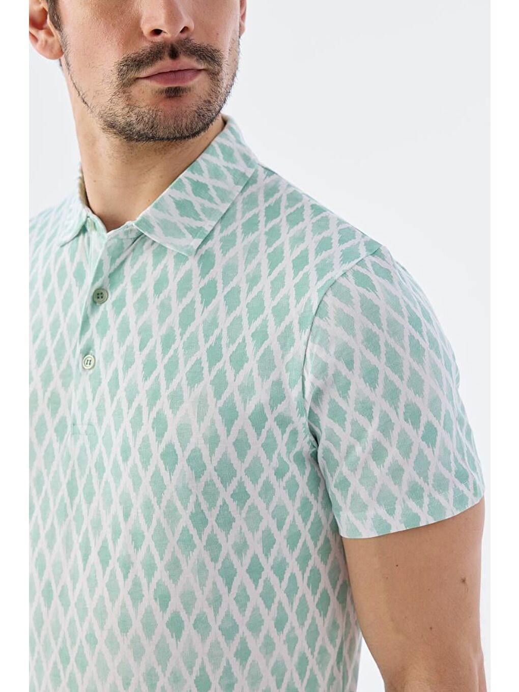 Yeşil Mint Slim Fit Desenli Polo Yaka T-Shirt-3