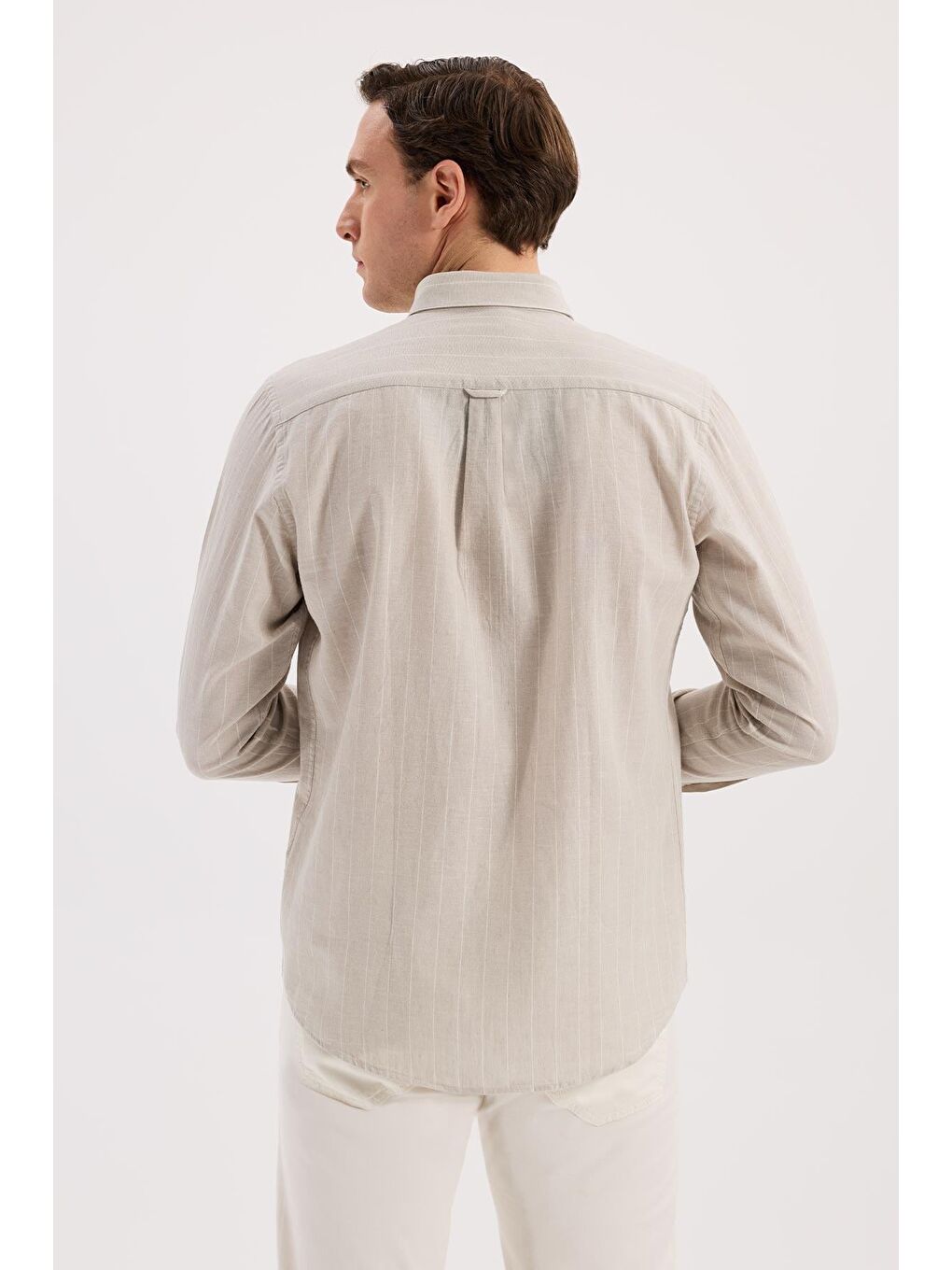 Bej Comfort Fit  Düğmeli Yaka Pamuklu Gömlek-3