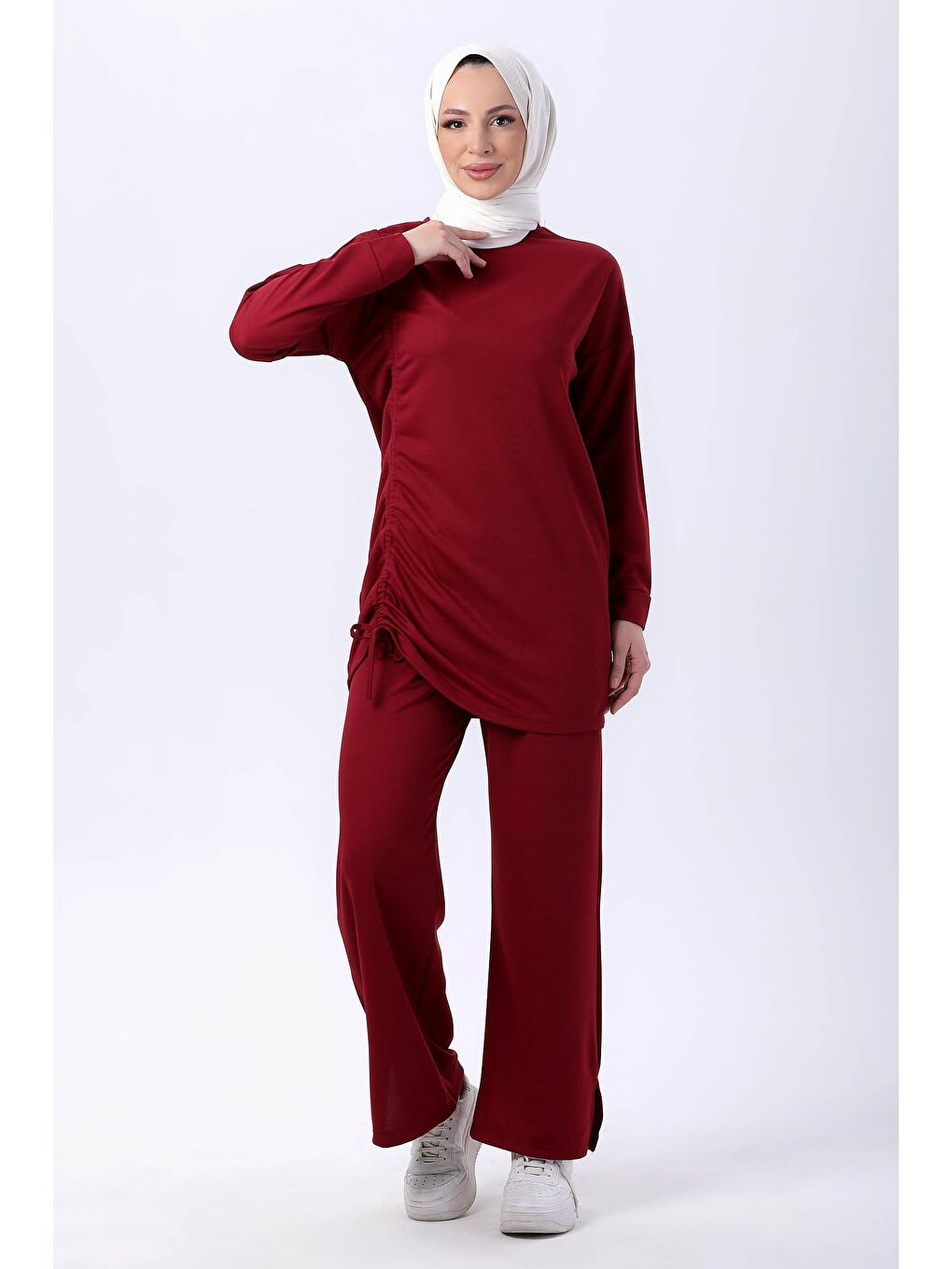 Bisiklet Yaka Kadın Bordo Tunik Pantolon - 13093