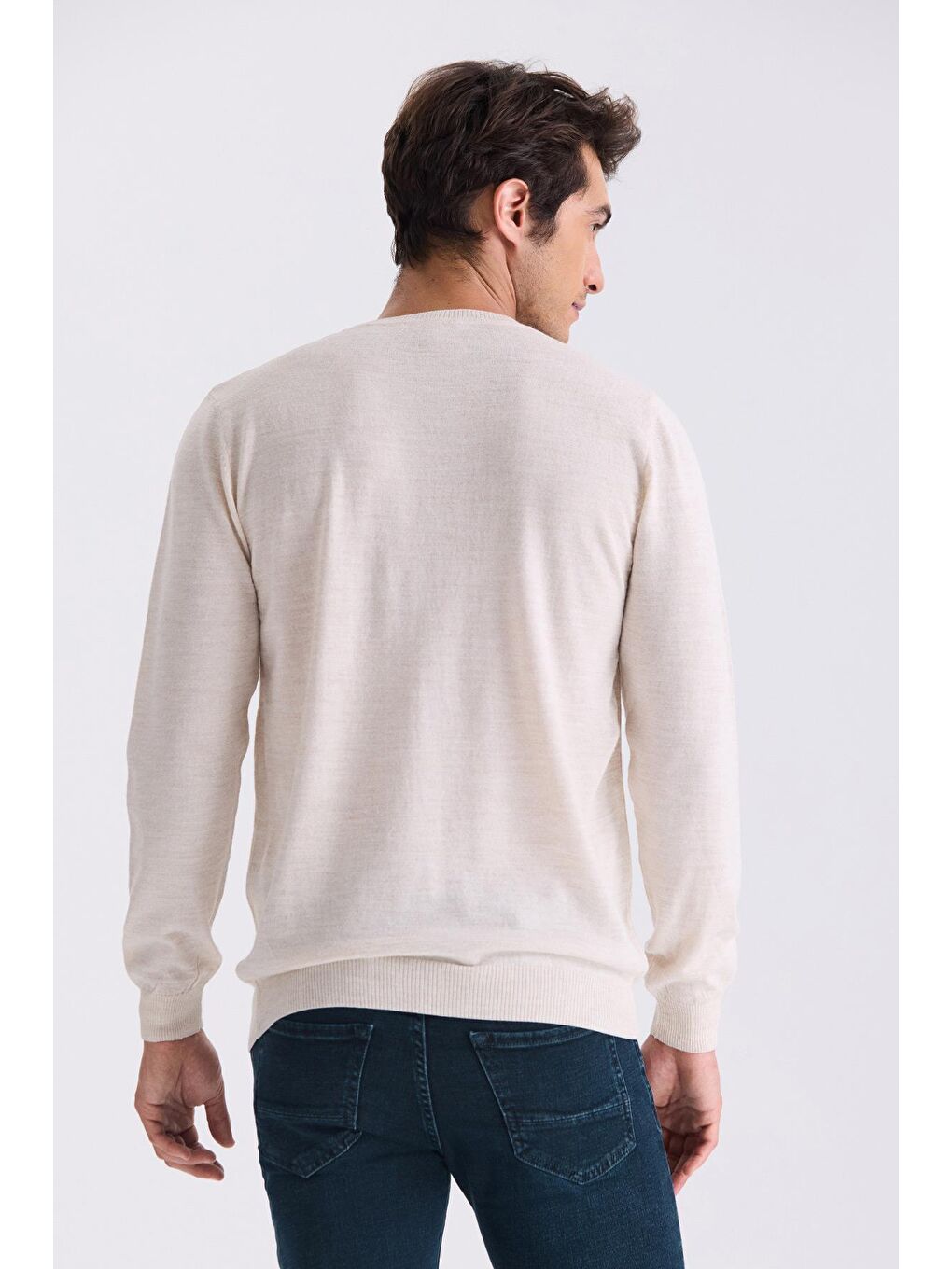 Bej Regular Fit Bisiklet Yaka Triko Kazak-3