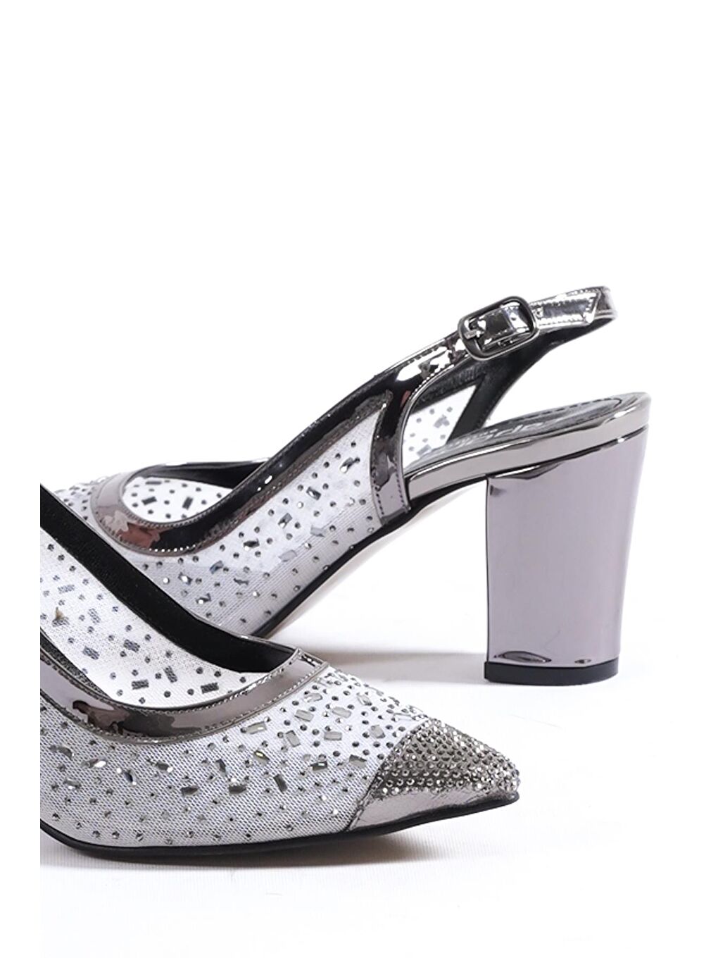 Antrasit 145 Kadın Topuklu Taşlı Arkası Açık Ayakkabı-1