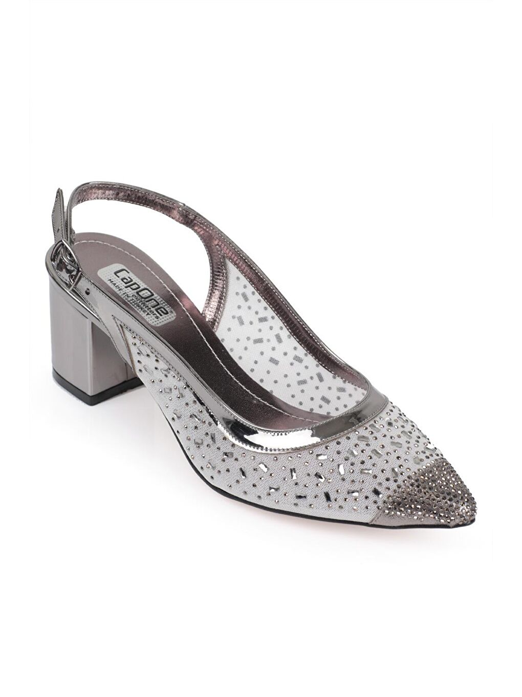 Antrasit 145 Kadın Topuklu Taşlı Arkası Açık Ayakkabı-2