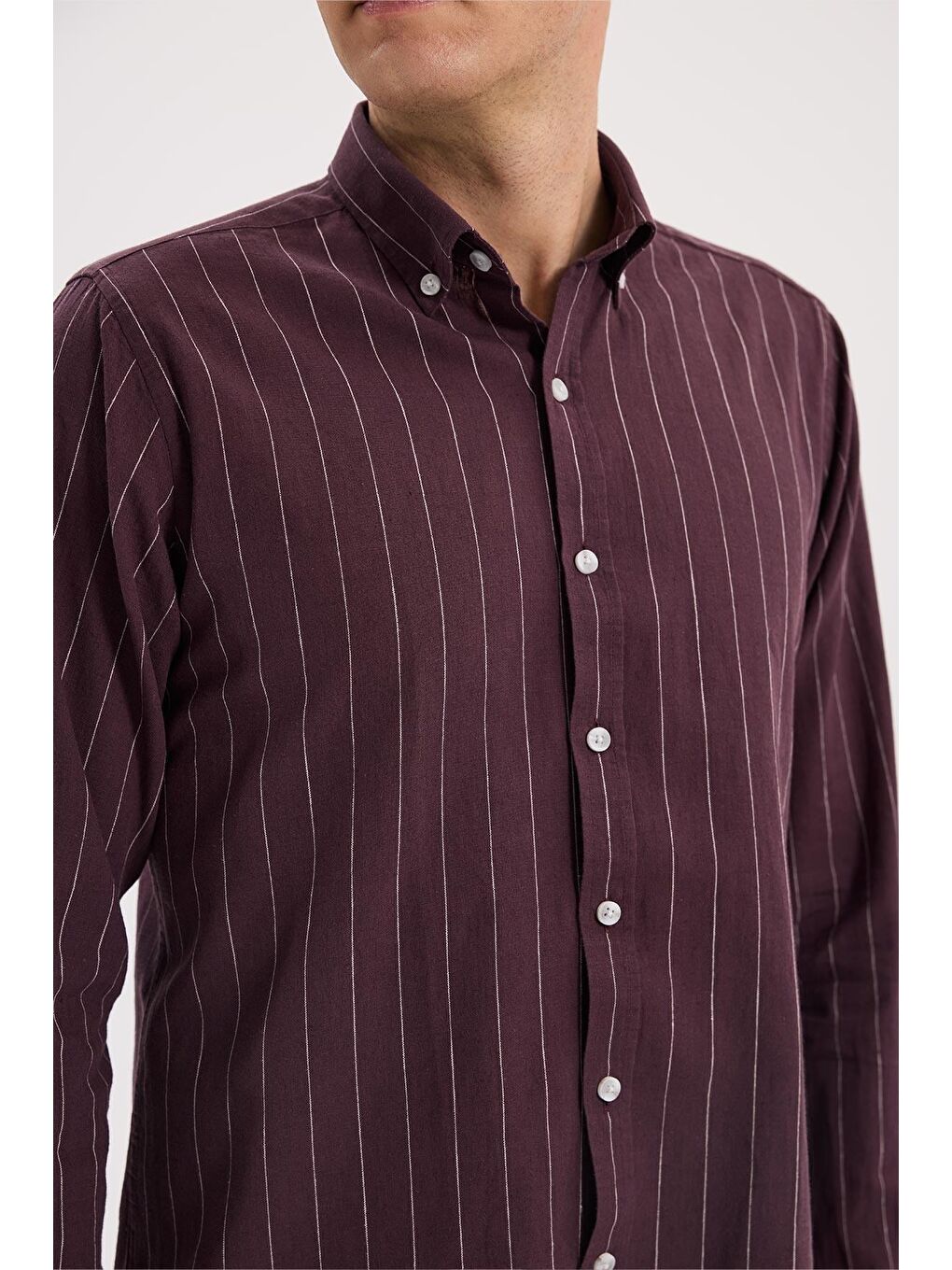 Bordo Comfort Fit Düğmeli Yaka Pamuklu Gömlek-2