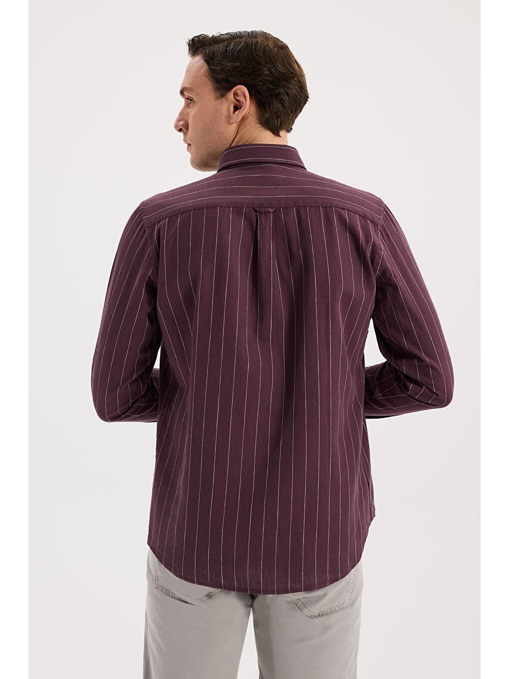 Bordo Comfort Fit Düğmeli Yaka Pamuklu Gömlek-3