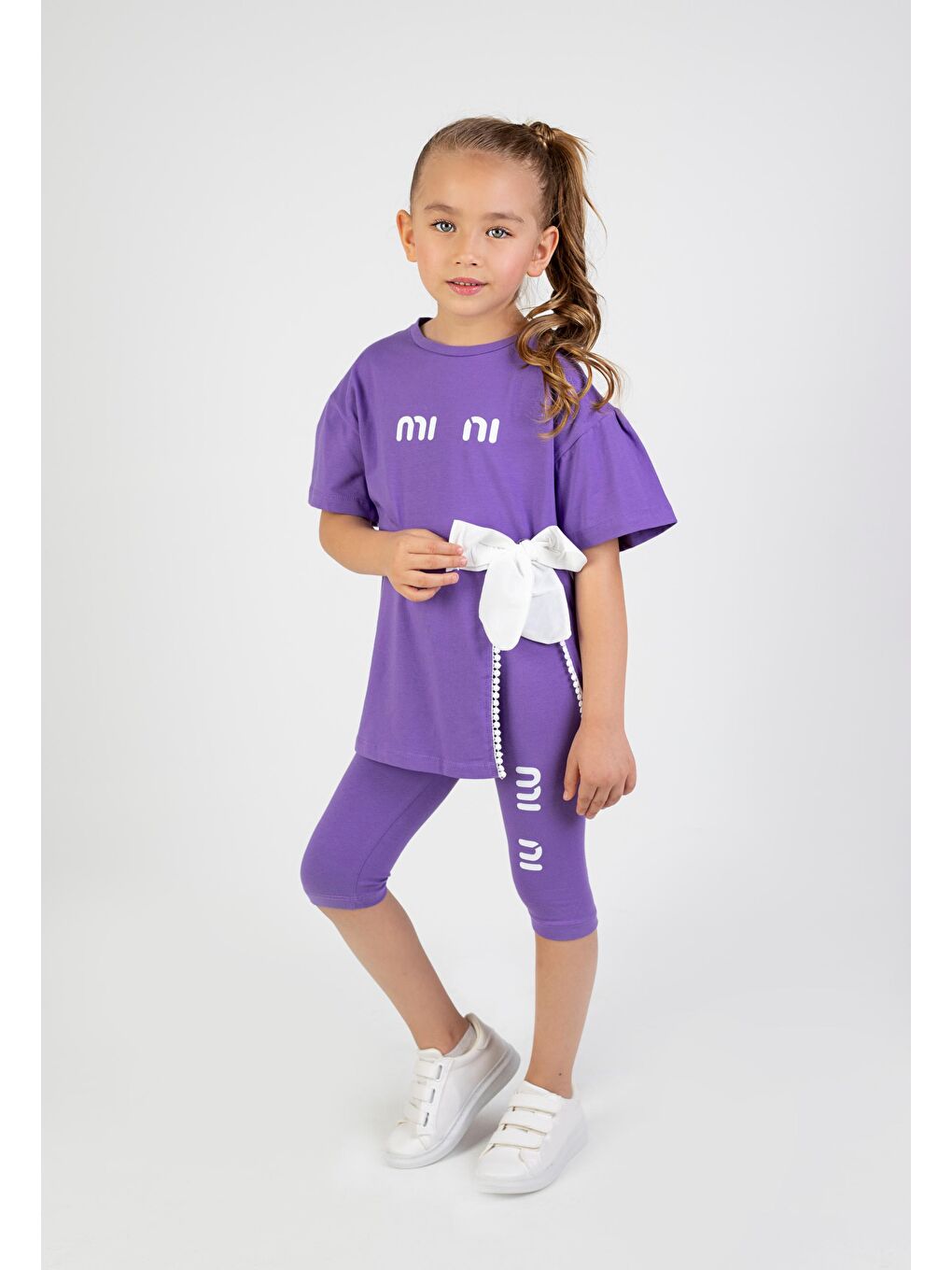 Mor Kız Çocuk Mini Baskılı Tunik Model Yazlık Basic Takım 6-9 yaş