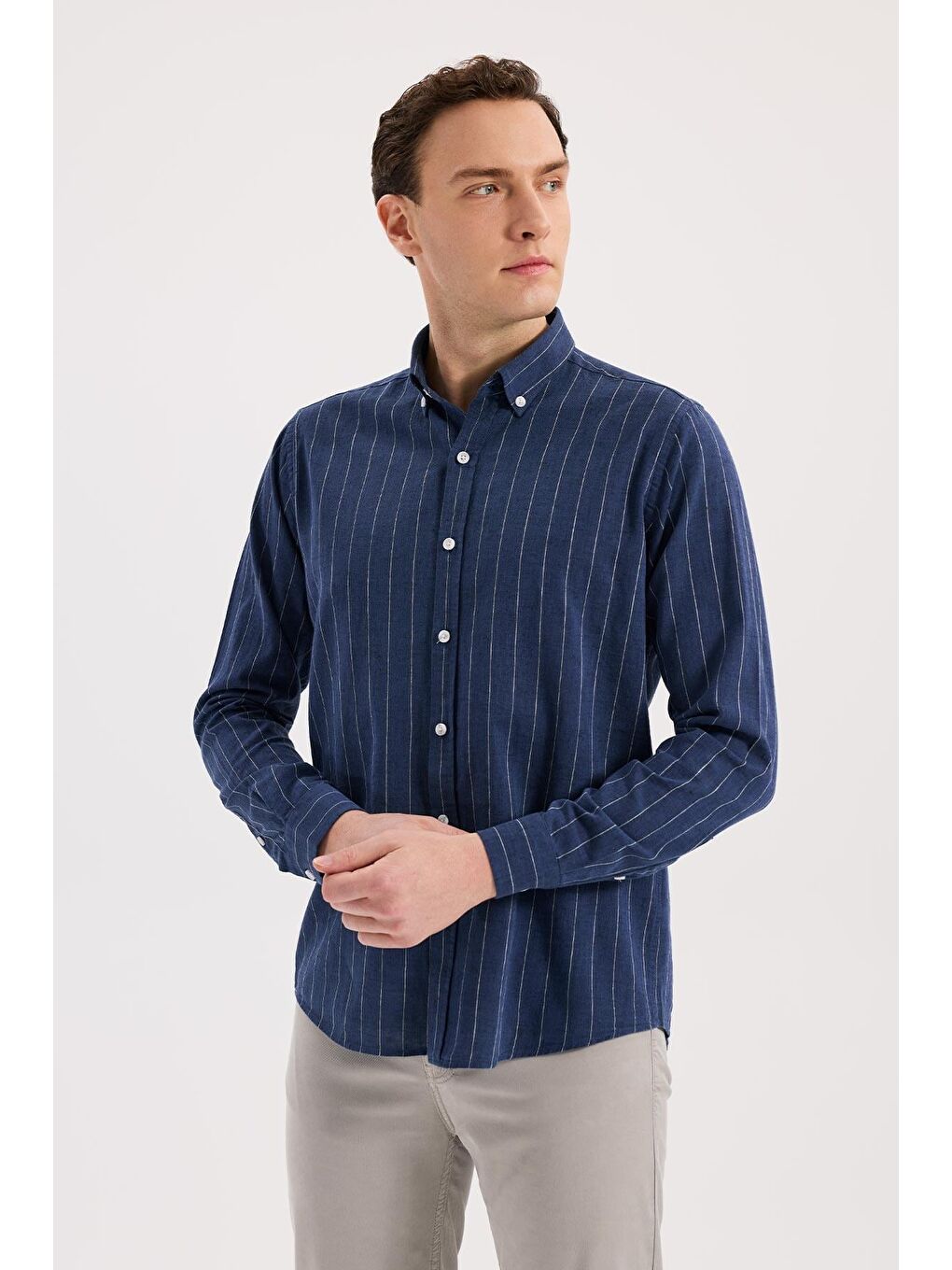 Mavi Saks Comfort Fit  Düğmeli Yaka Pamuklu Gömlek