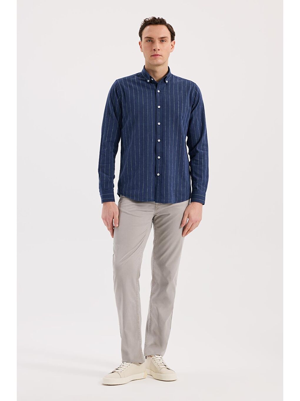 Mavi Saks Comfort Fit  Düğmeli Yaka Pamuklu Gömlek-1