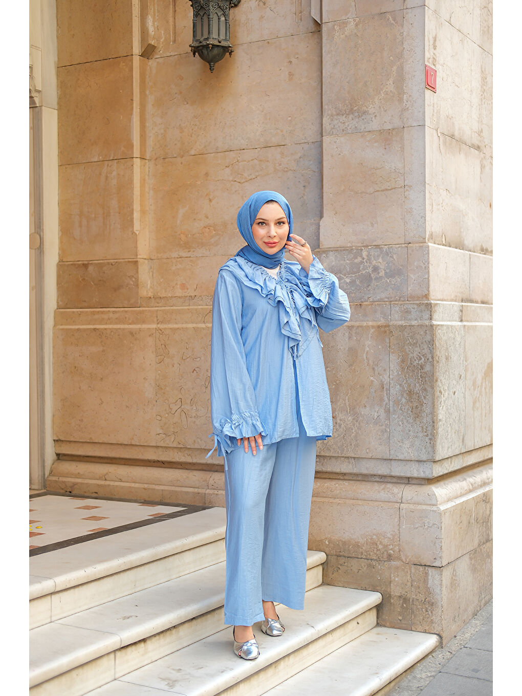 Kadın Fırfır Detay İkili Takım Açık Mavi-2