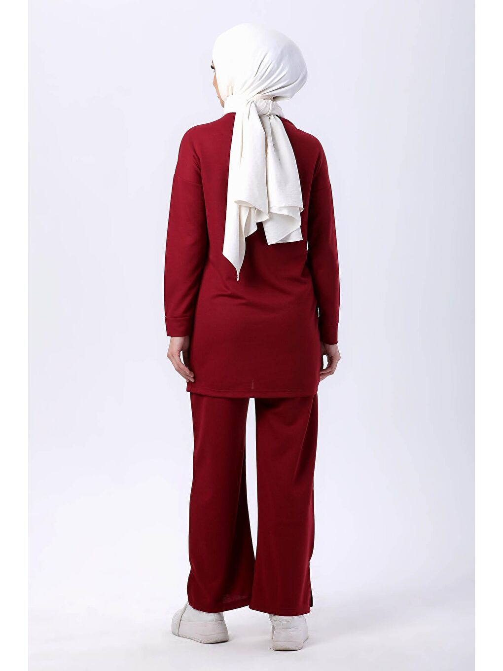 Bisiklet Yaka Kadın Bordo Tunik Pantolon - 13093-4