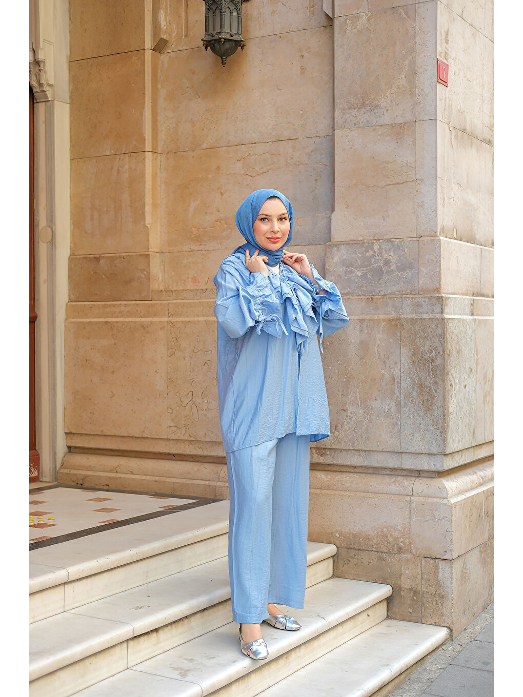 Kadın Fırfır Detay İkili Takım Açık Mavi-3