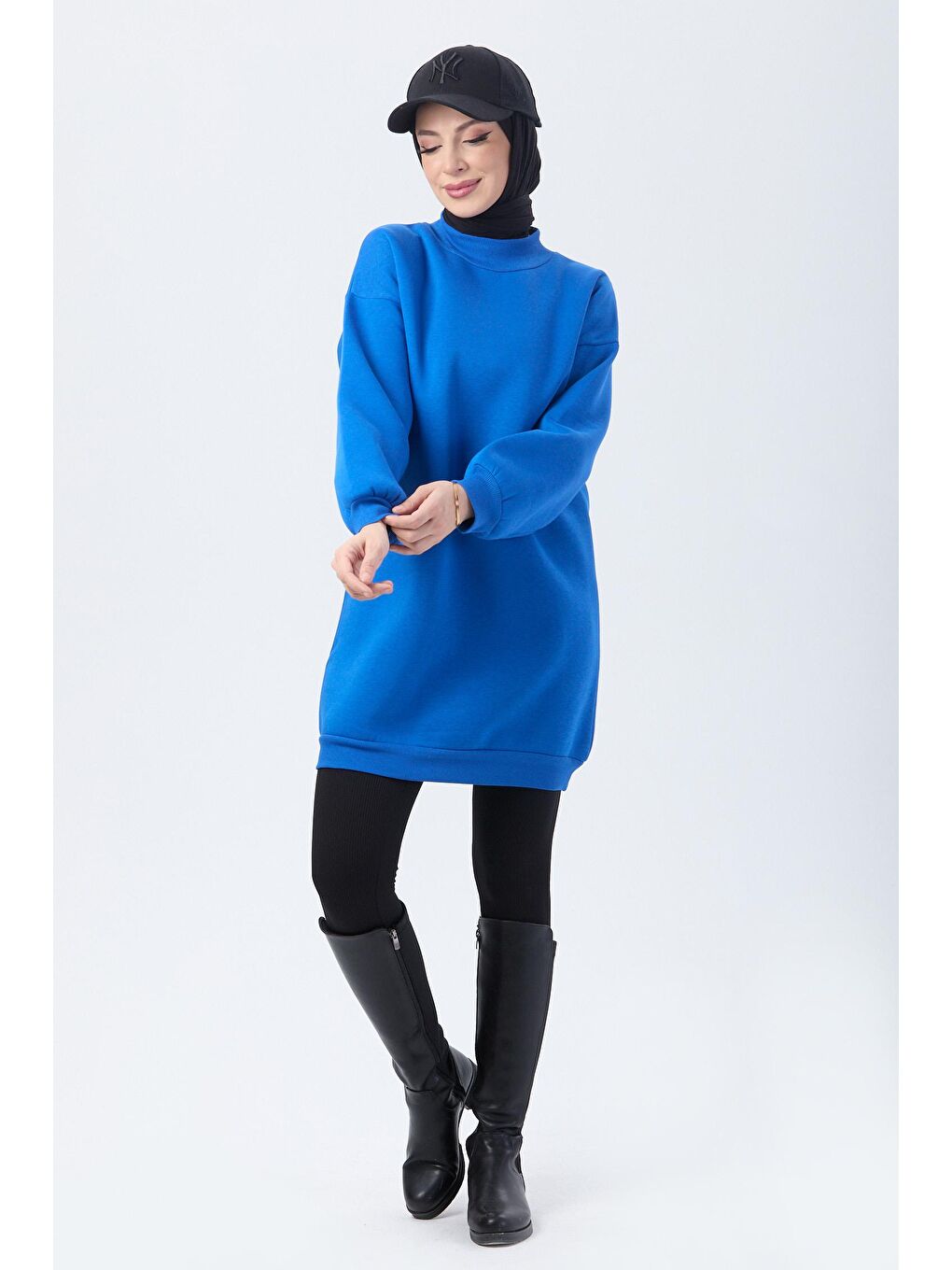 Bisiklet Yaka Kadın Mavi Sweat - 24111