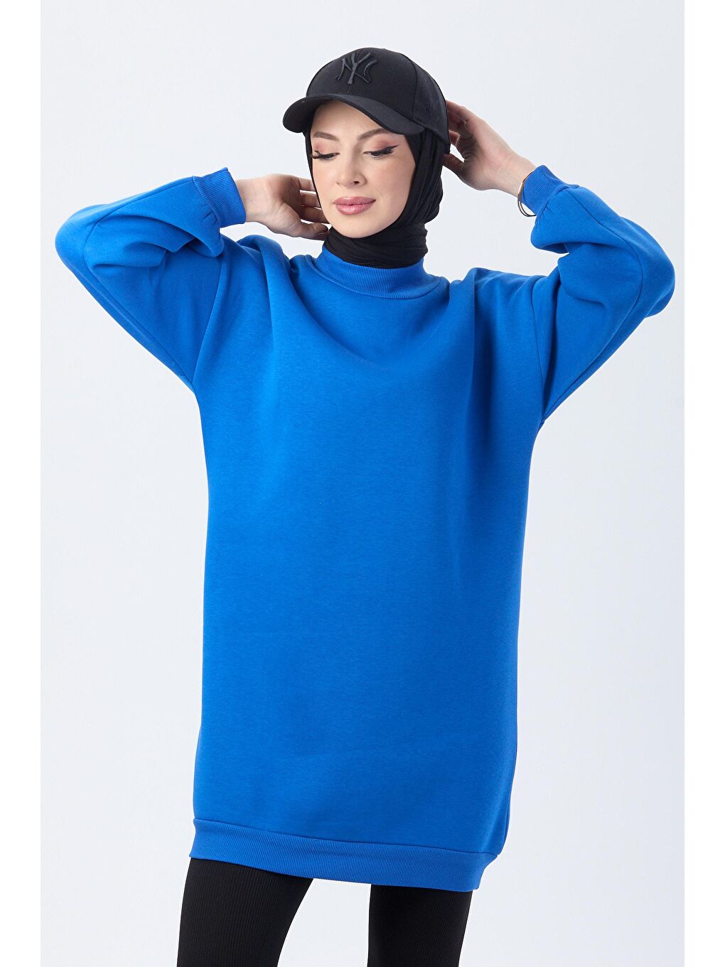 Bisiklet Yaka Kadın Mavi Sweat - 24111-1