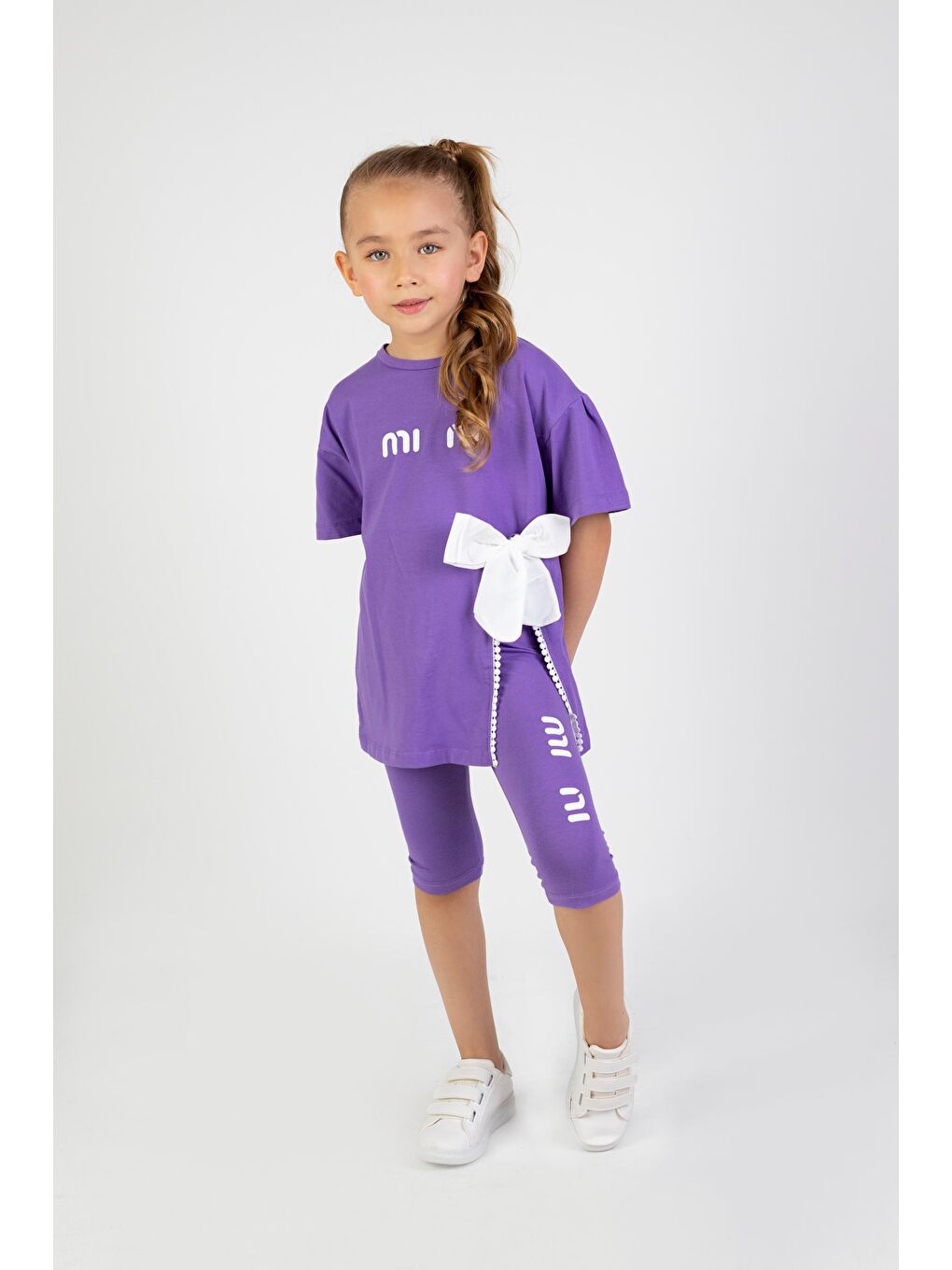 Mor Kız Çocuk Mini Baskılı Tunik Model Yazlık Basic Takım 6-9 yaş-2