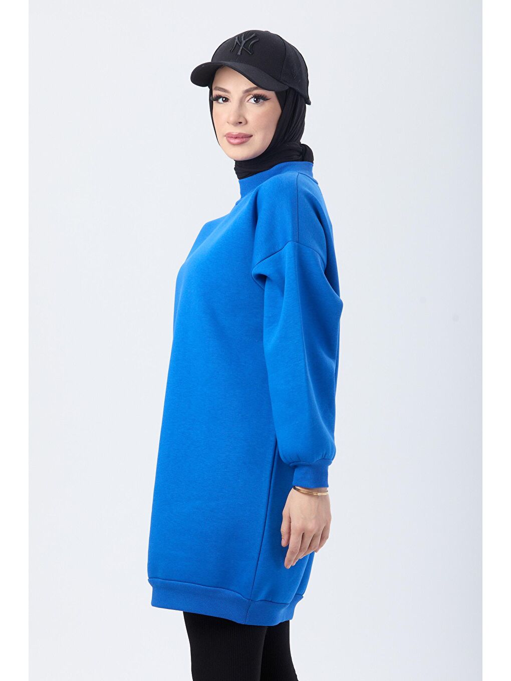 Bisiklet Yaka Kadın Mavi Sweat - 24111-2