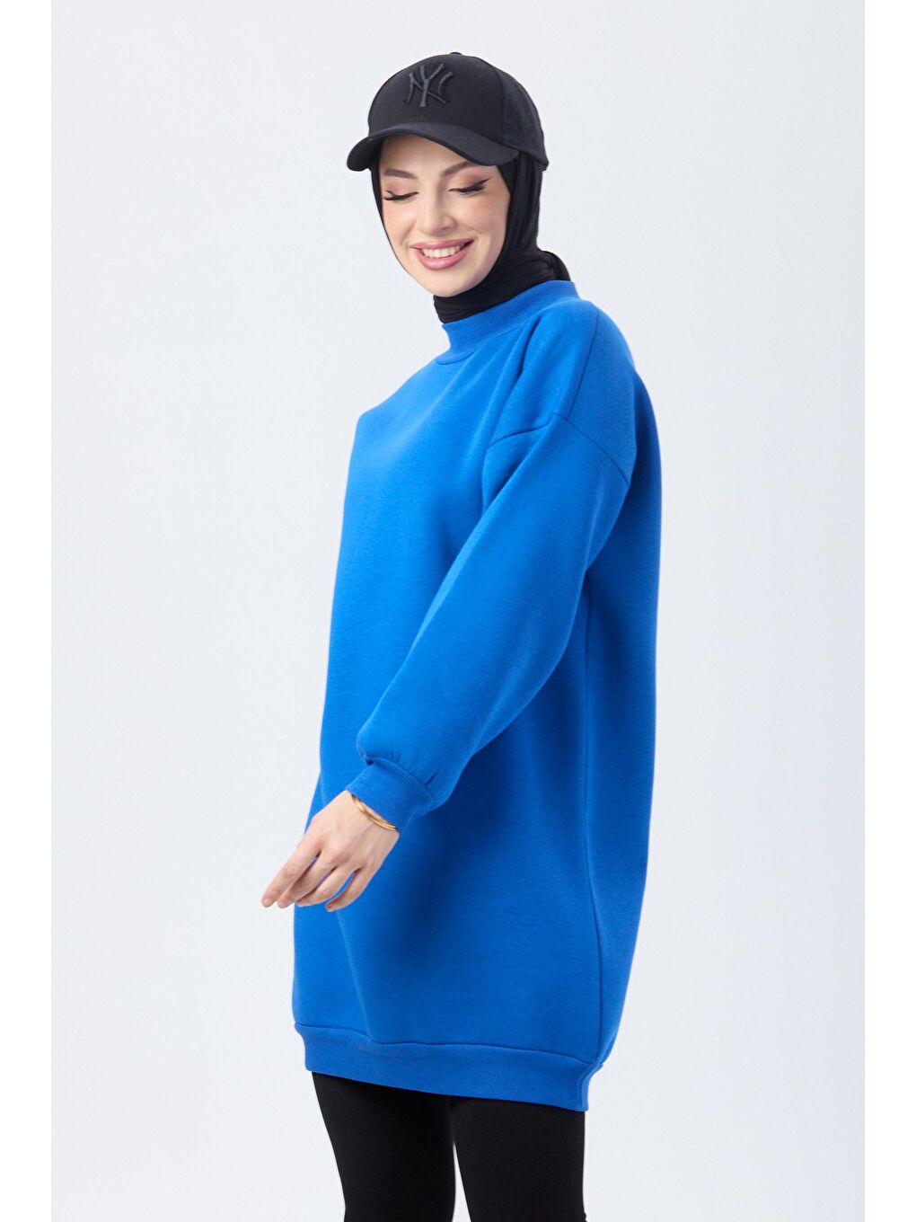 Bisiklet Yaka Kadın Mavi Sweat - 24111-3