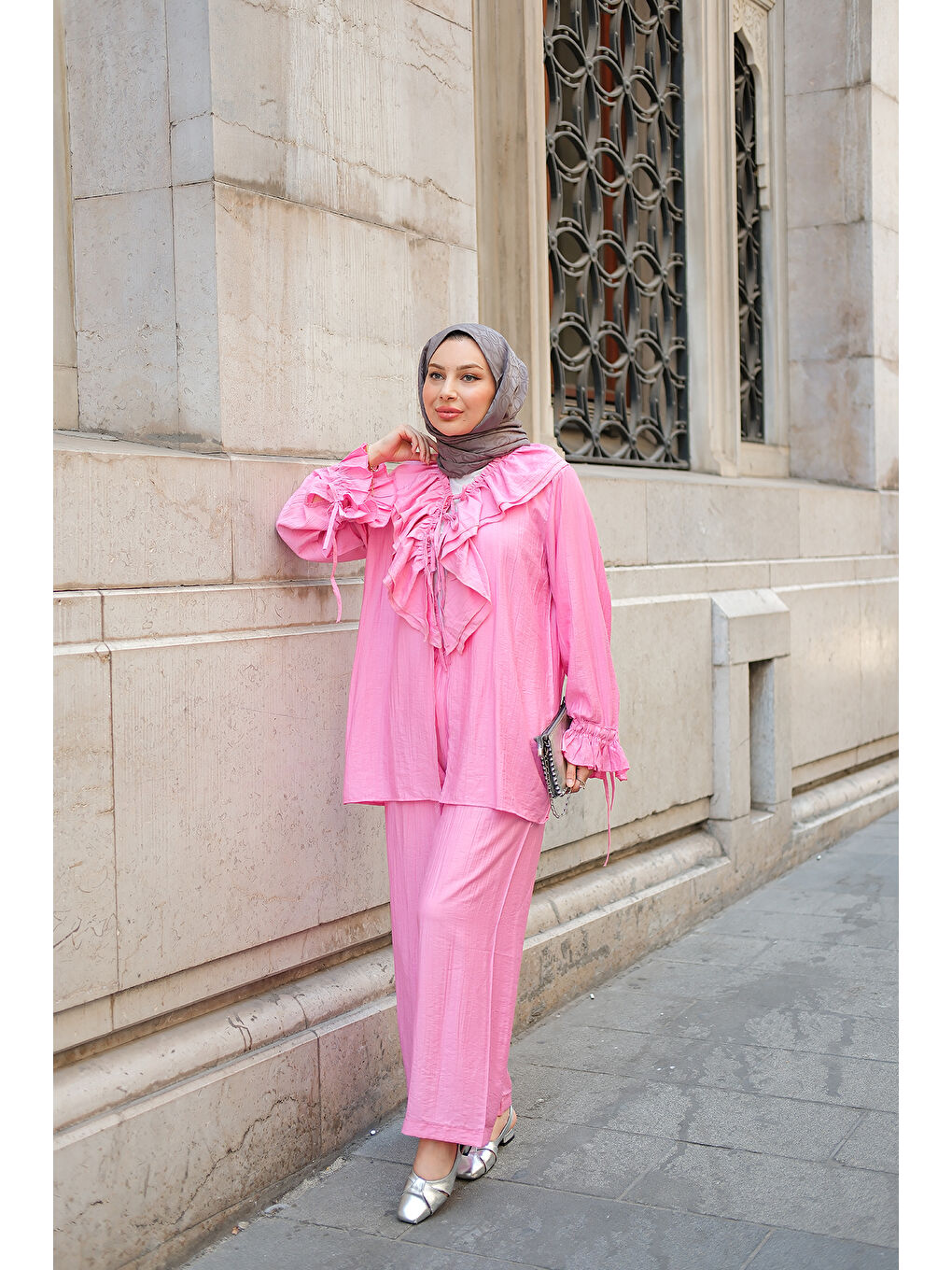 Kadın Fırfır Detay İkili Takım Pembe-2