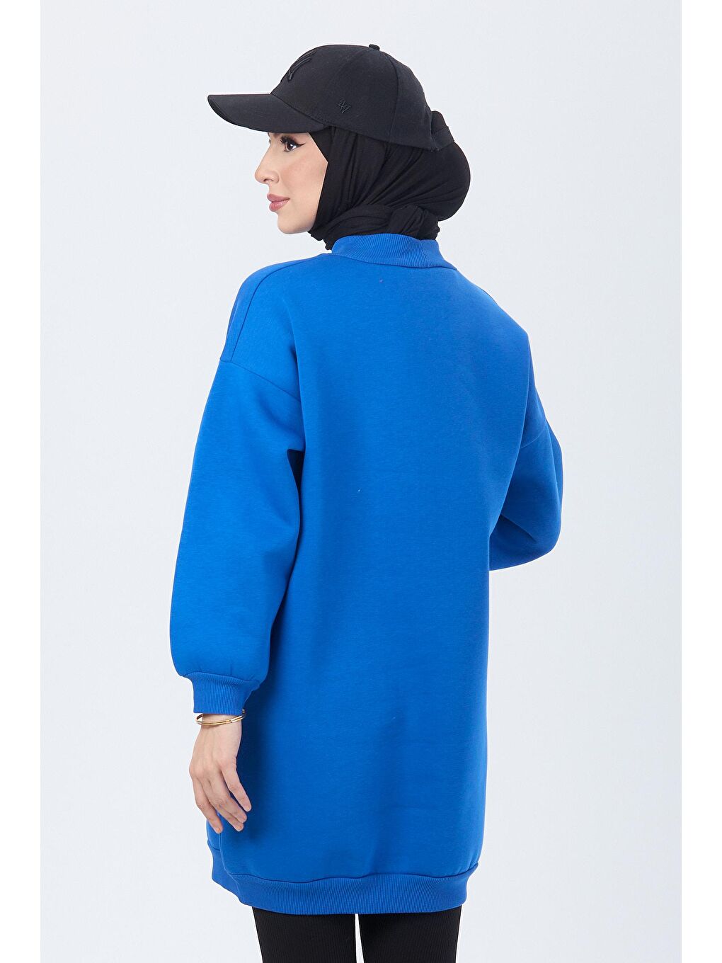 Bisiklet Yaka Kadın Mavi Sweat - 24111-4