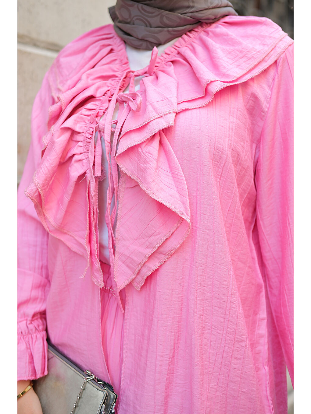 Kadın Fırfır Detay İkili Takım Pembe-4