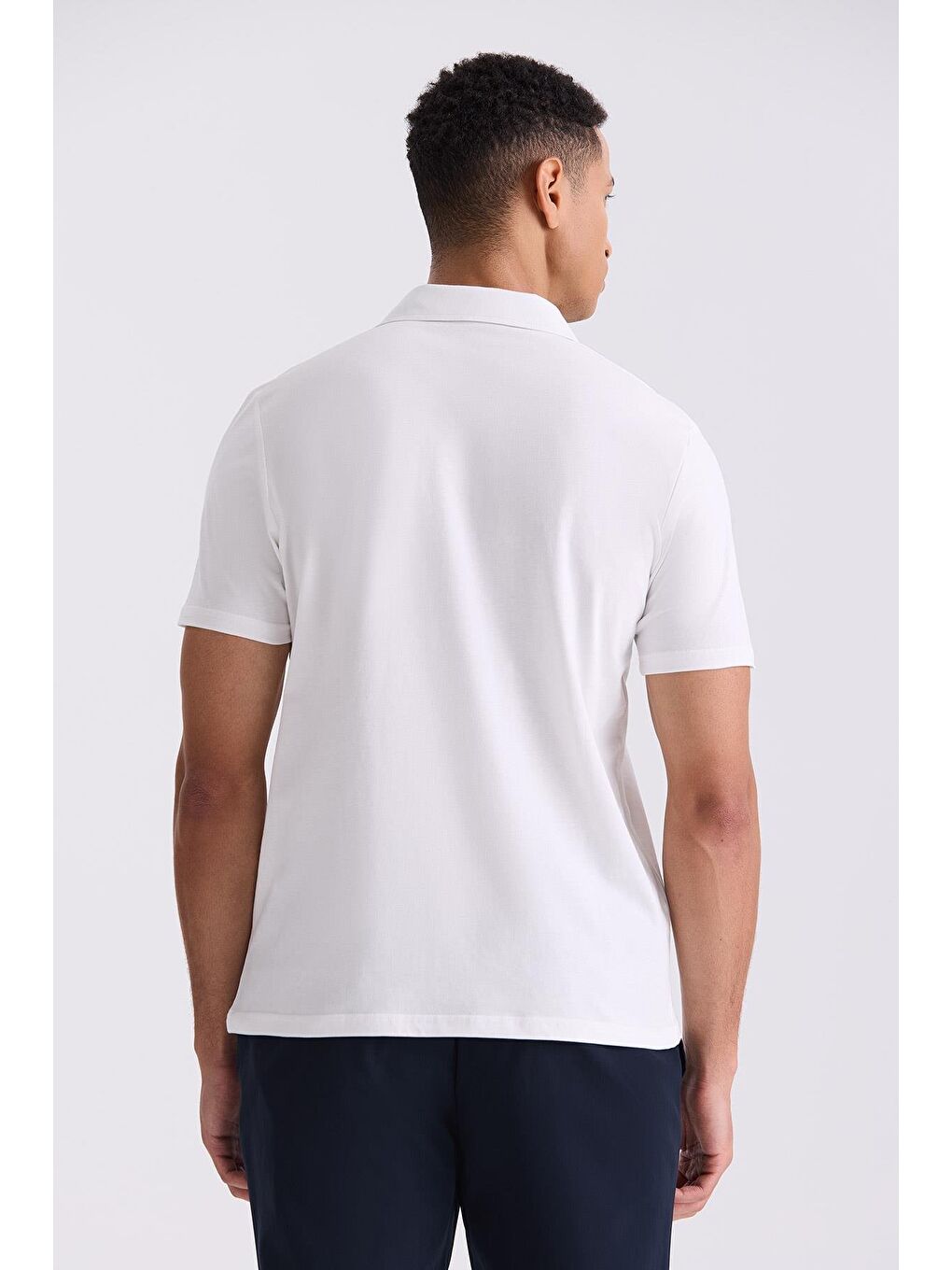 Ekru Beyaz Slim Fit Fermuarlı Polo Yaka T-Shirt-3