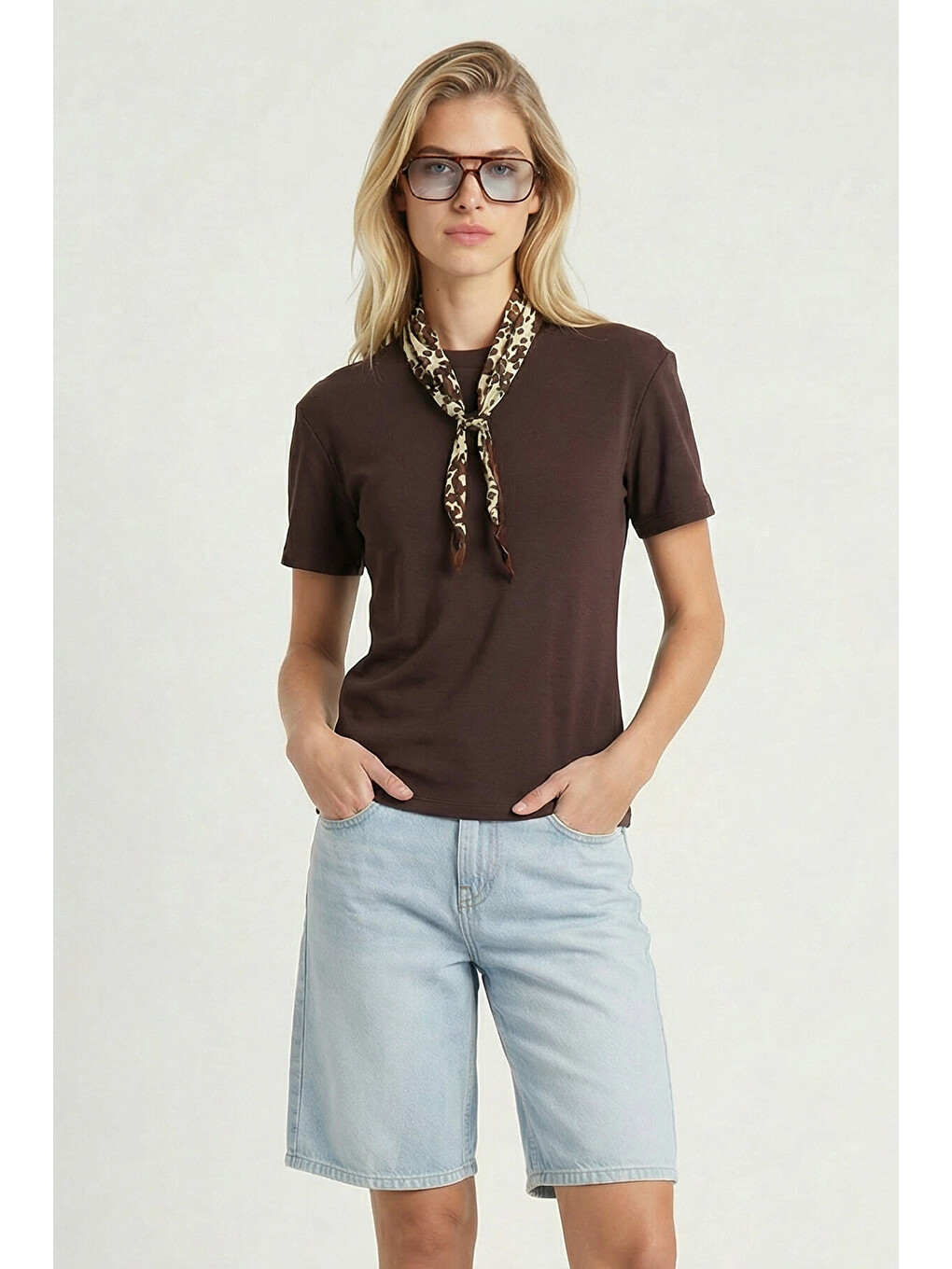 Kahverengi Basic Modal T-shirt KAHVERENGİ LMC0084