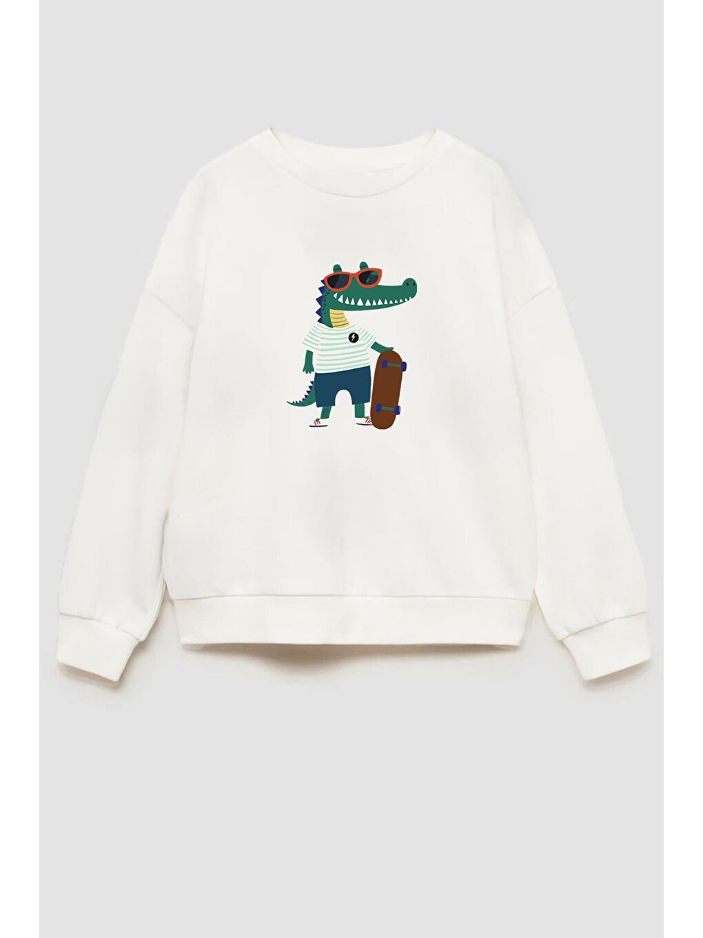 Ekru Erkek Çocuk Baskılı 3 İplik Kumaş Pamuklu Sweatshirt-1