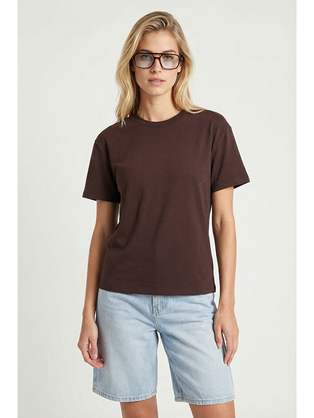 Kahverengi Basic Modal T-shirt KAHVERENGİ LMC0084-1