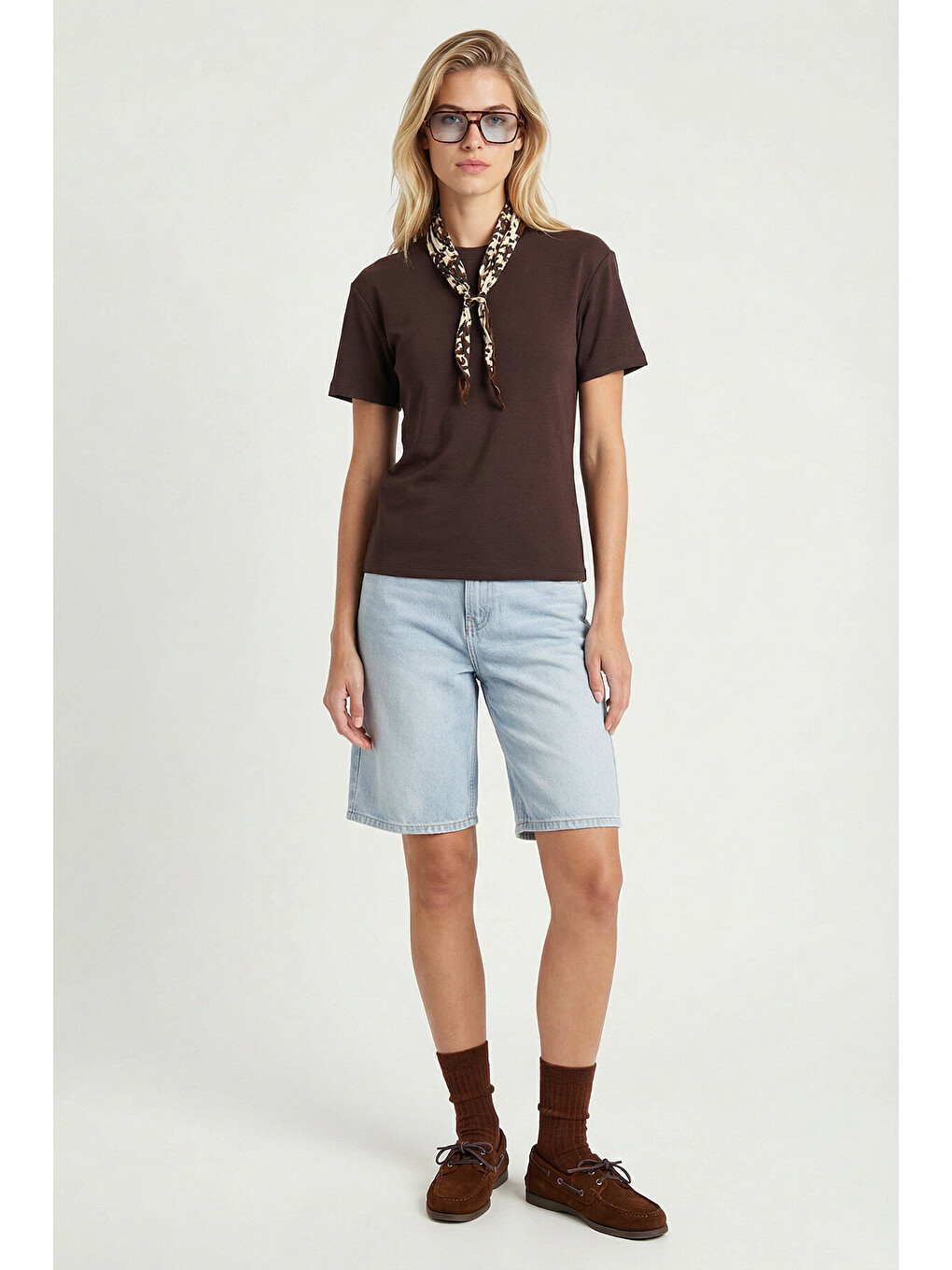 Kahverengi Basic Modal T-shirt KAHVERENGİ LMC0084-2