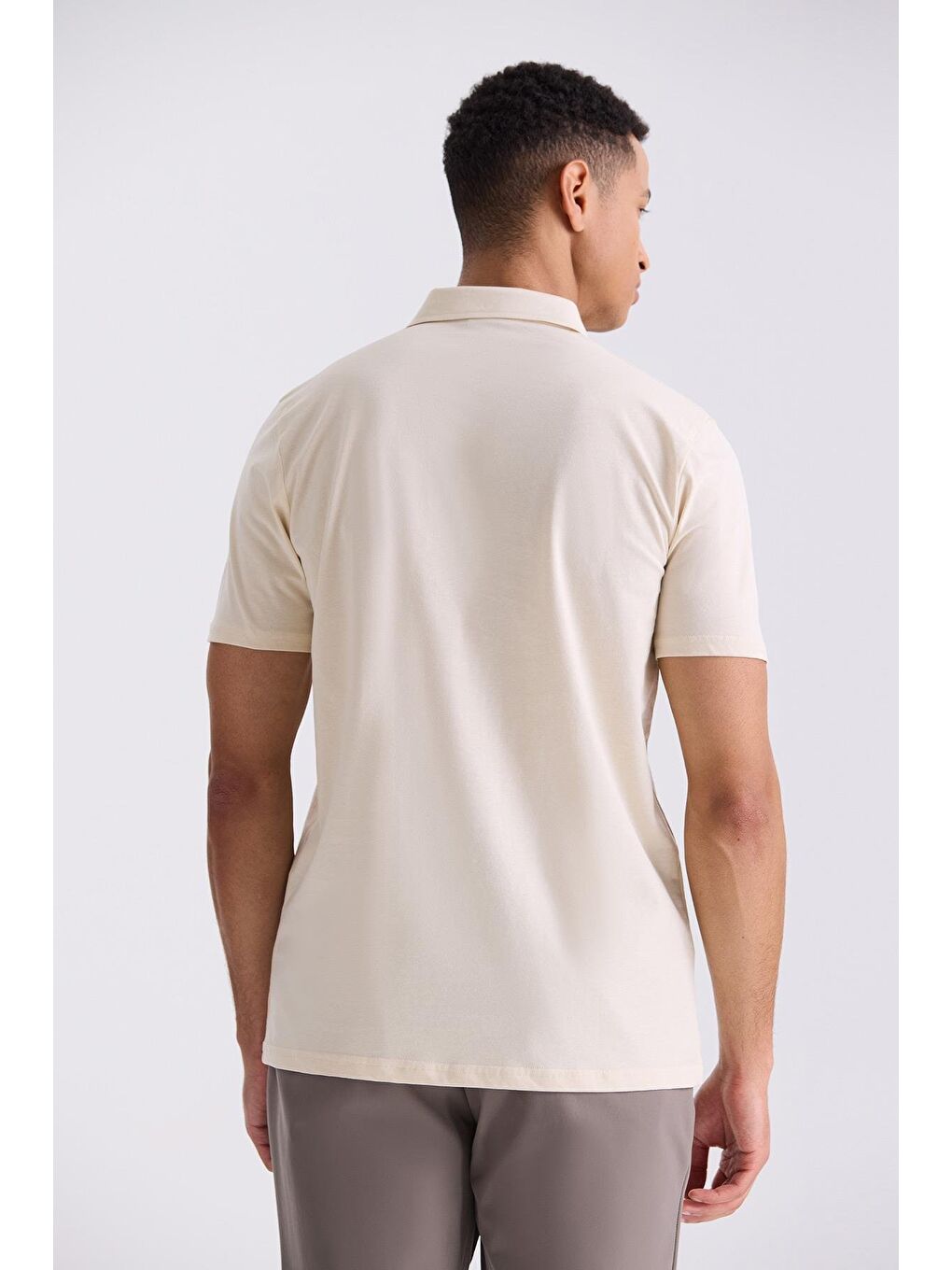 Bej Slim Fit Fermuarlı Polo Yaka T-Shirt-3