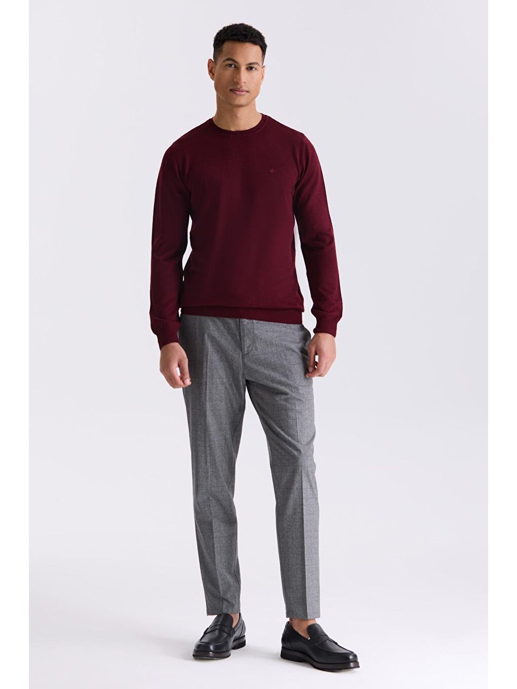 Bordo Regular Fit Bisiklet Yaka Triko Kazak-1