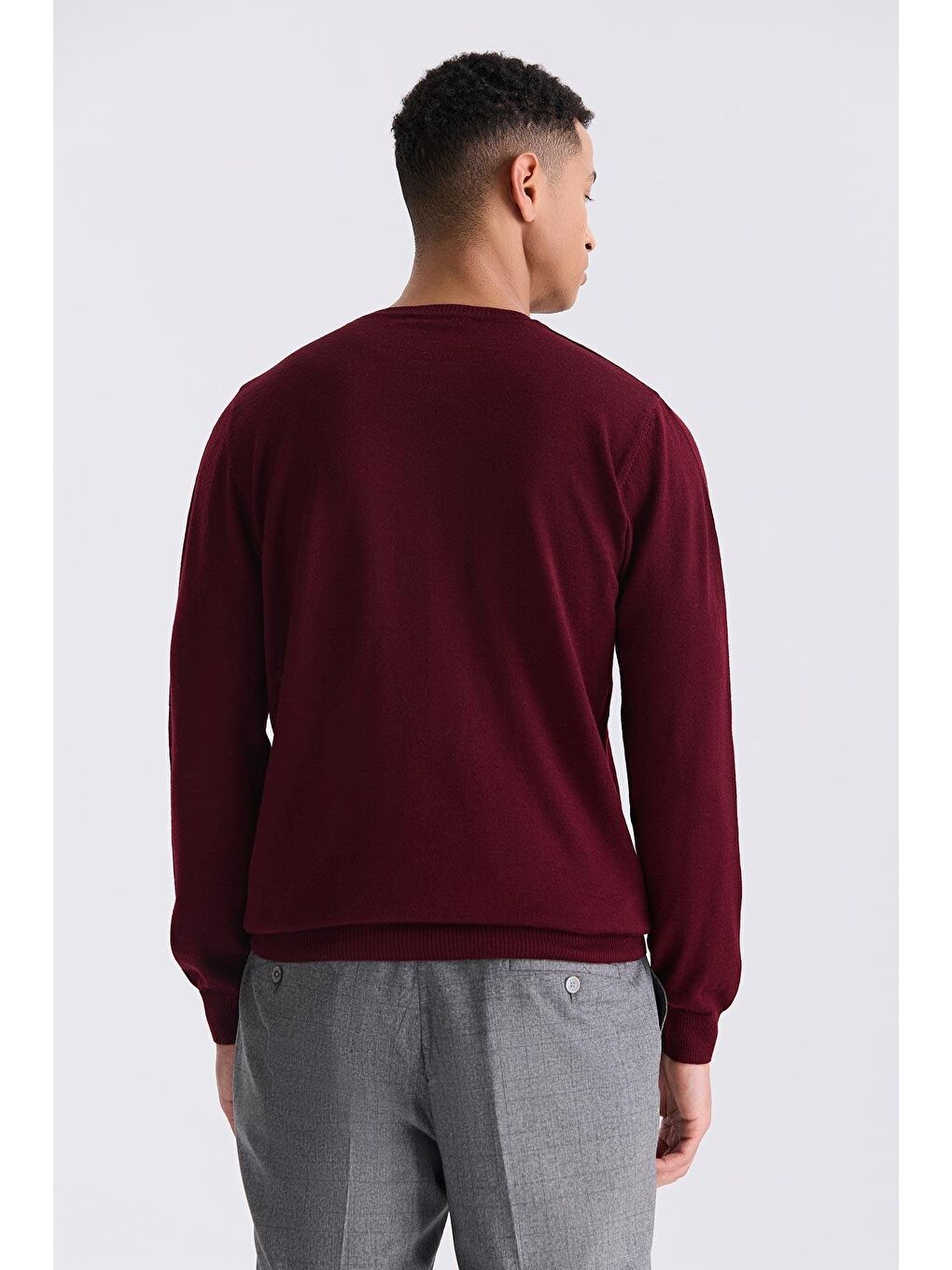 Bordo Regular Fit Bisiklet Yaka Triko Kazak-3