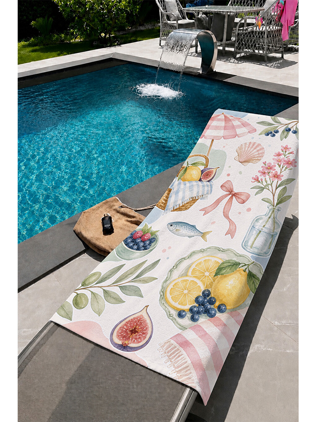 Sarı Limon Deniz Kabukları Ve Çiçek Desenli 70x150 Plaj Havlusu-1