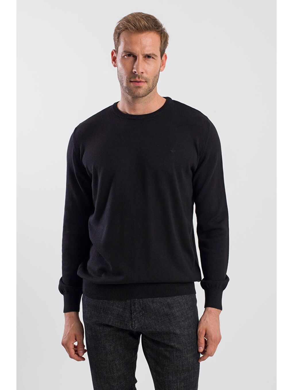 Siyah Slim Fit Bisiklet Yaka Triko Kazak