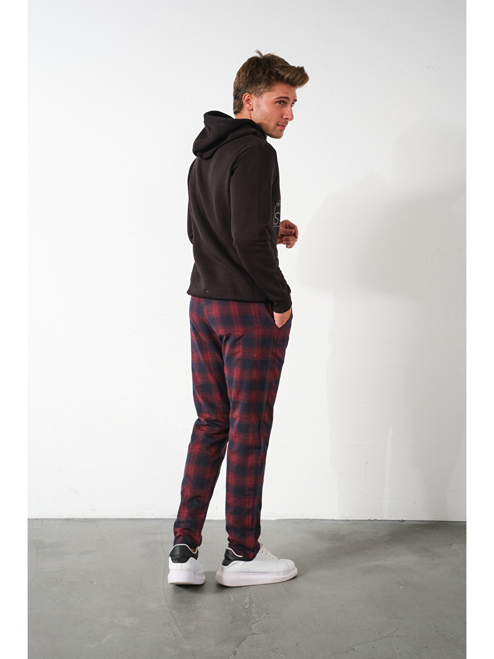 Bordo Ekoseli Flanel Pijama Altı Rahat Kesim Dar Paça Pamuklu-2