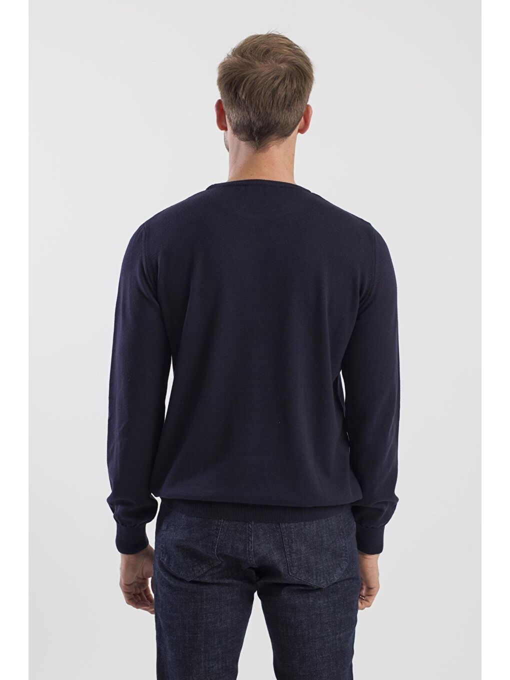 Lacivert Slim Fit Bisiklet Yaka Triko Kazak-3