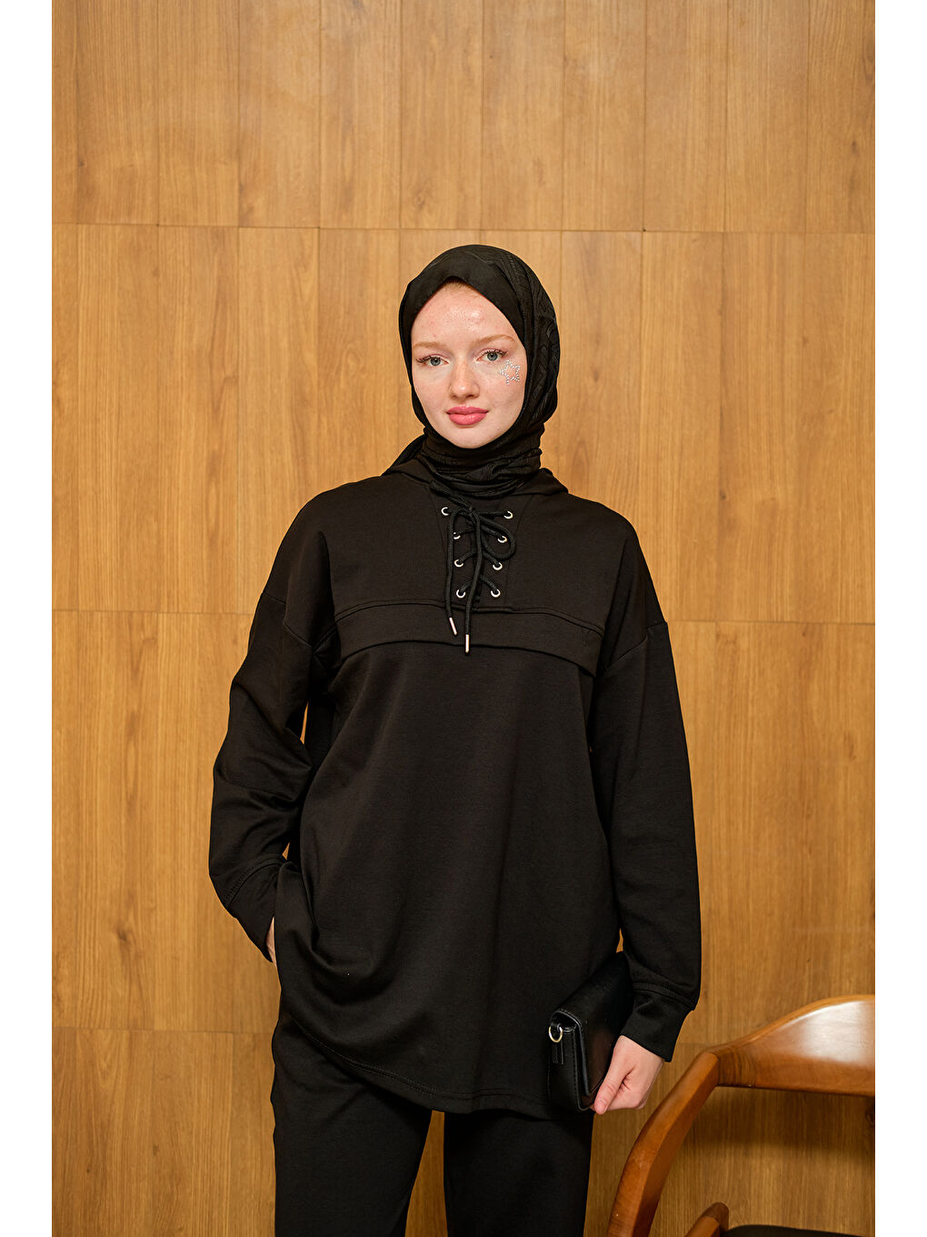 Kadın Kordonlu Takım Siyah-1