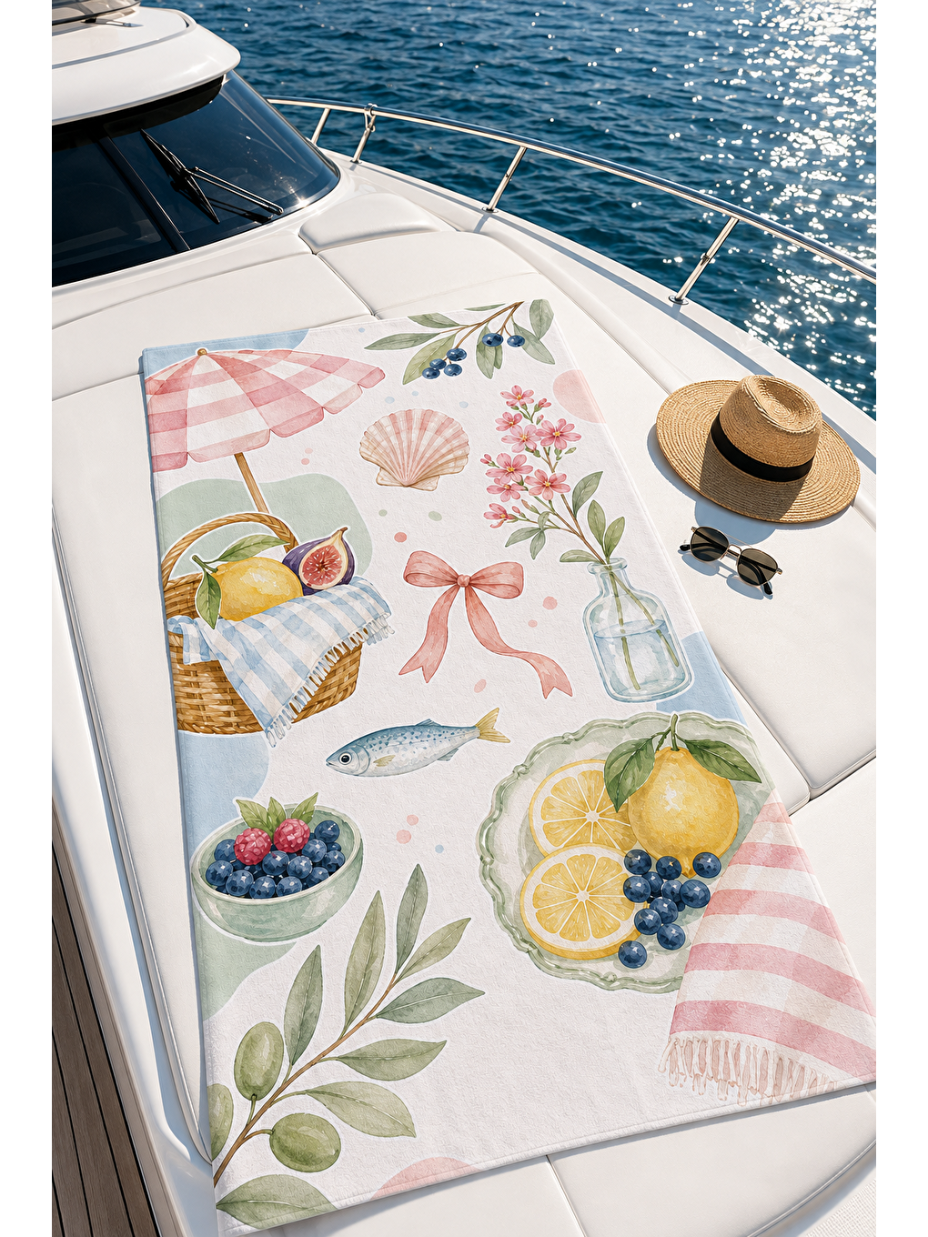 Sarı Limon Deniz Kabukları Ve Çiçek Desenli 70x150 Plaj Havlusu-6