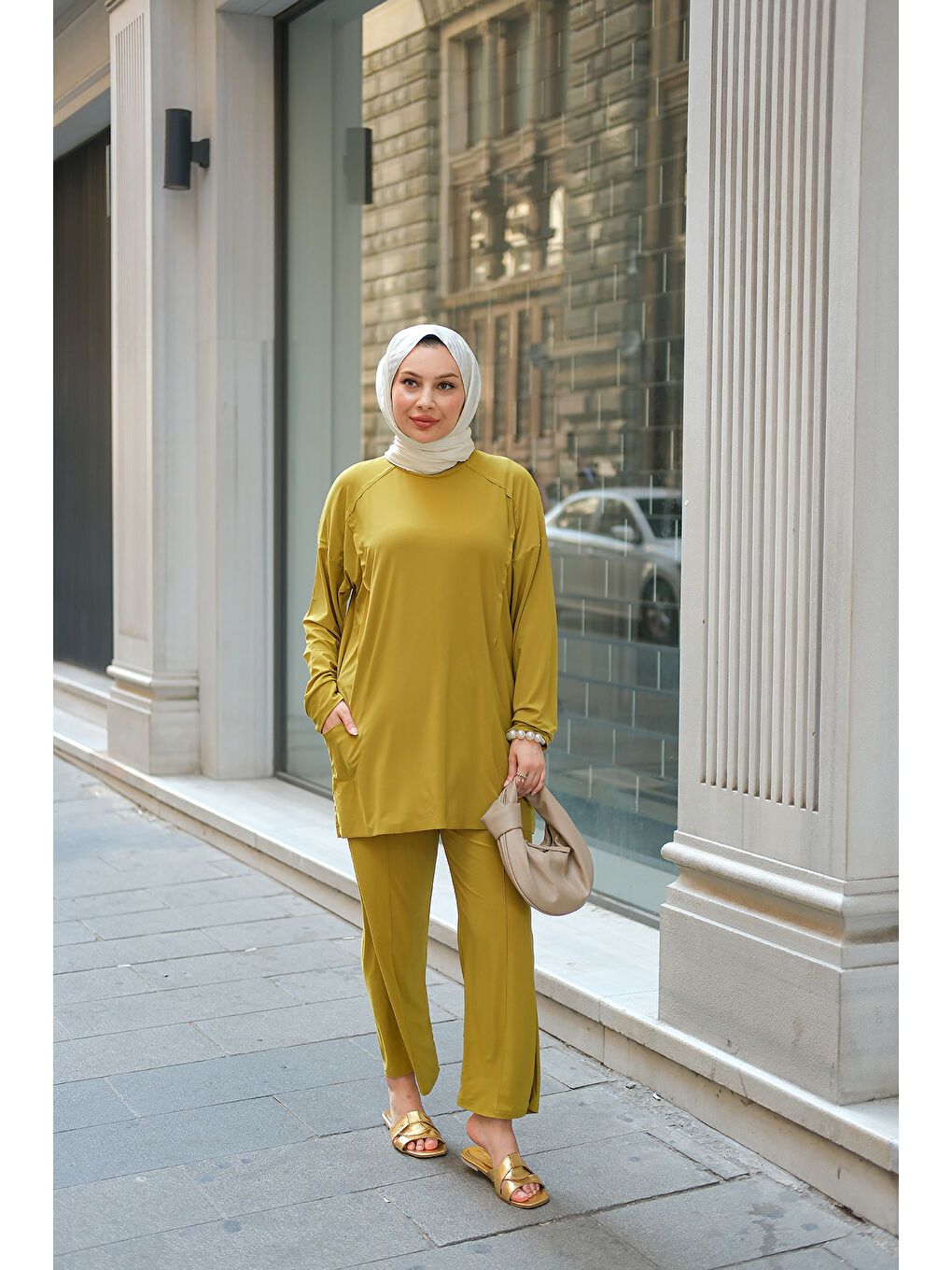 Kadın Parça Detay İkili Takım Yağ Yeşil