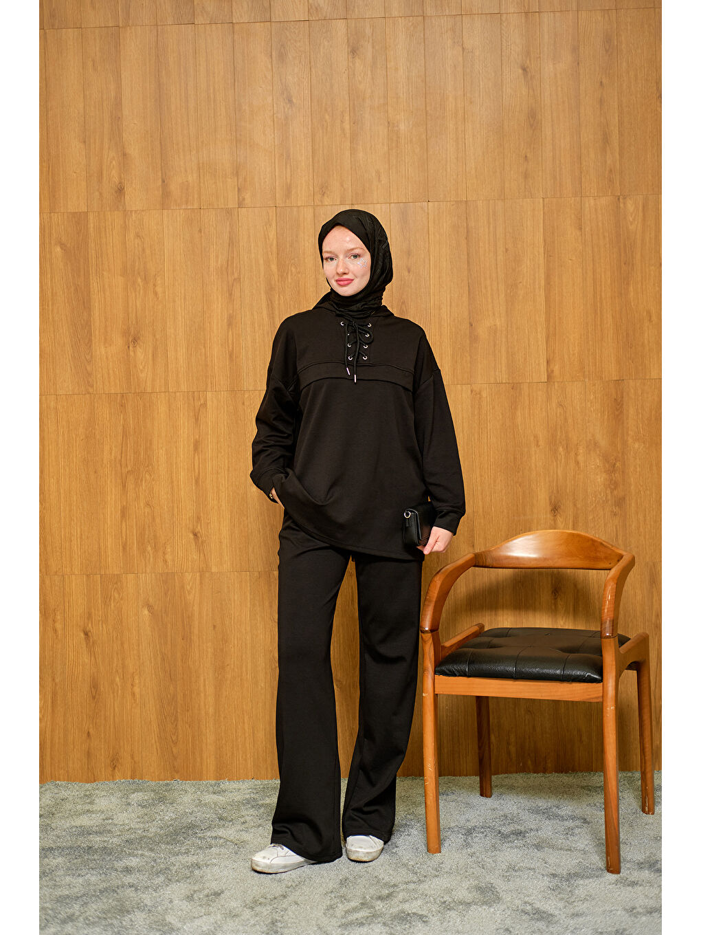 Kadın Kordonlu Takım Siyah-3