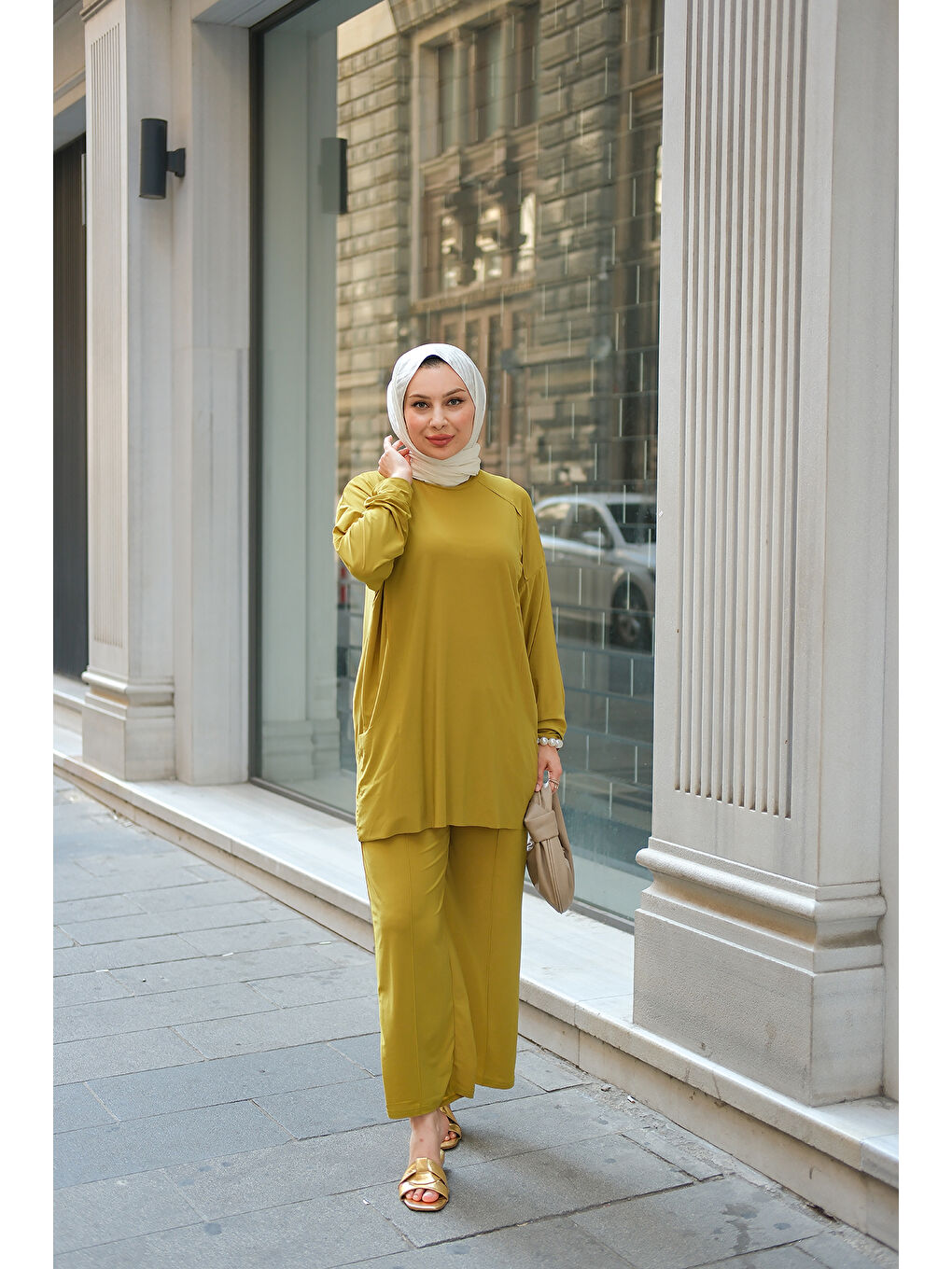 Kadın Parça Detay İkili Takım Yağ Yeşil-1