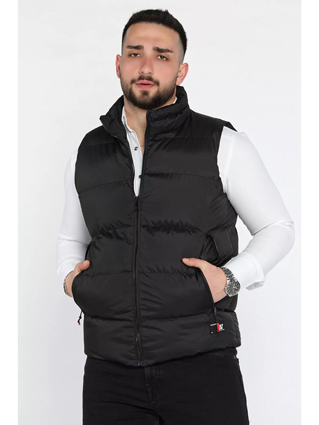 Siyah Erkek Çift Cepli Şişme Astarlı Yelek-1