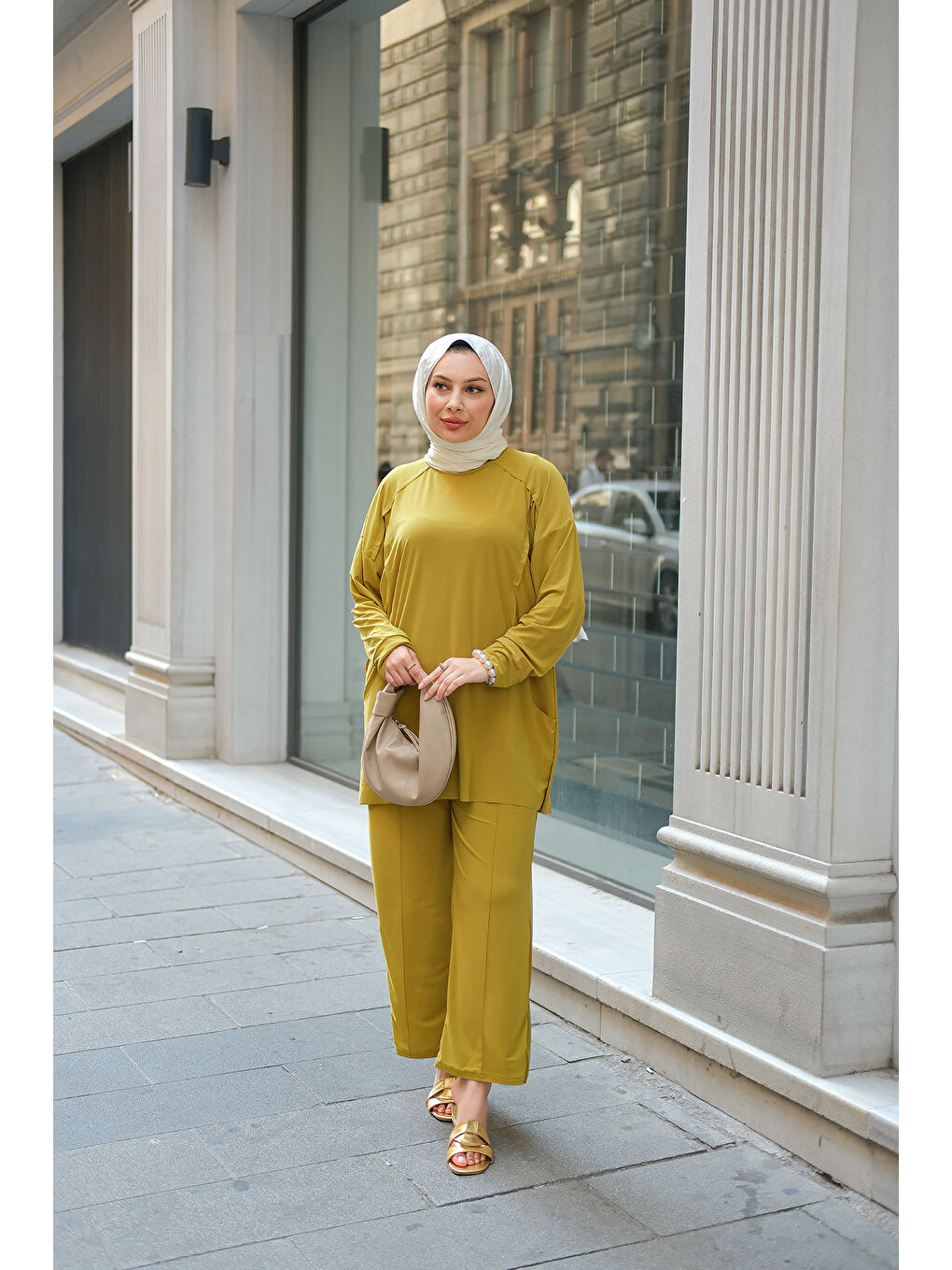 Kadın Parça Detay İkili Takım Yağ Yeşil-2