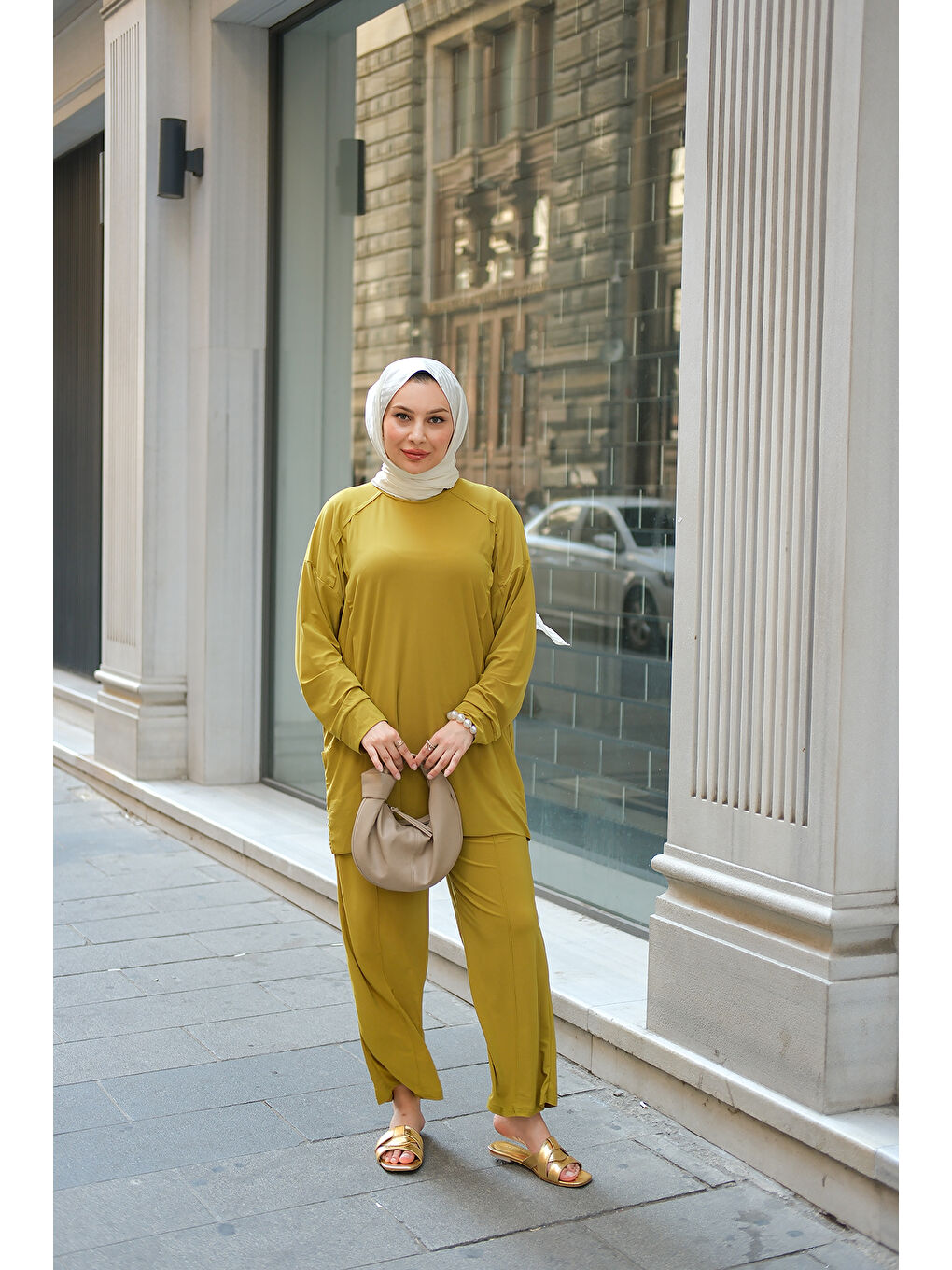Kadın Parça Detay İkili Takım Yağ Yeşil-3