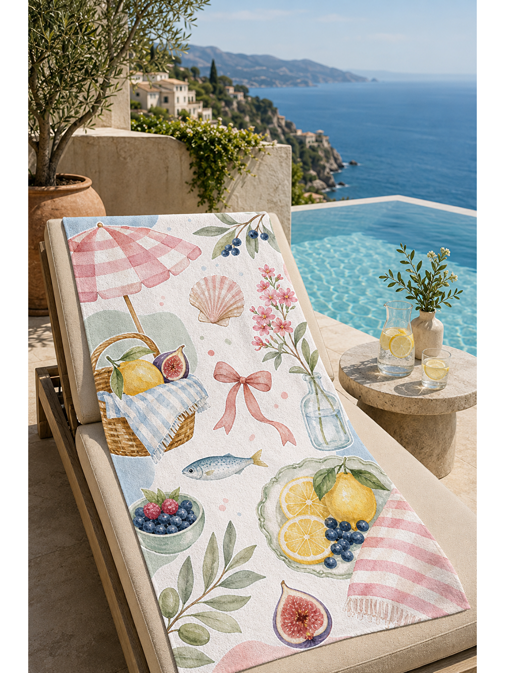 Sarı Limon Deniz Kabukları Ve Çiçek Desenli 70x150 Plaj Havlusu-7