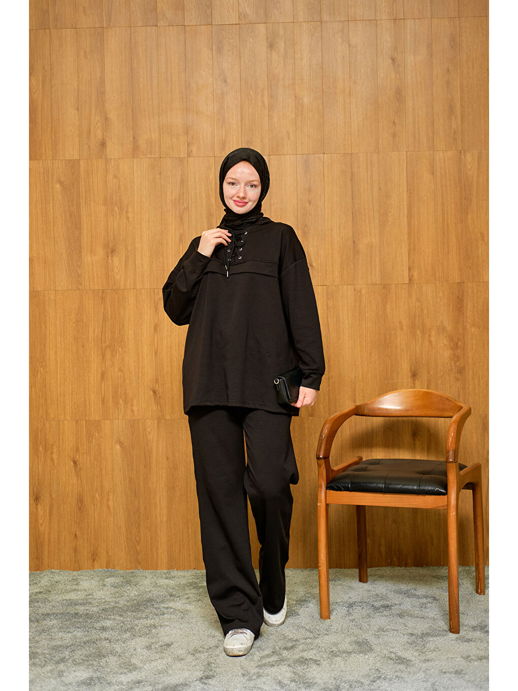Kadın Kordonlu Takım Siyah-4