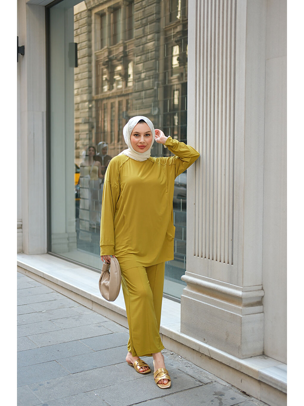 Kadın Parça Detay İkili Takım Yağ Yeşil-4